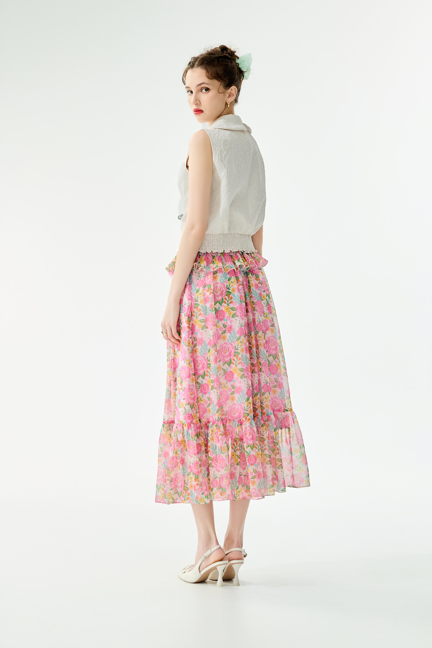 Floral Print Flounce Layer SkirtFloral Print Flounce Layer Skirt,Season (SS) Look,Chiffon,Chiffon skirts