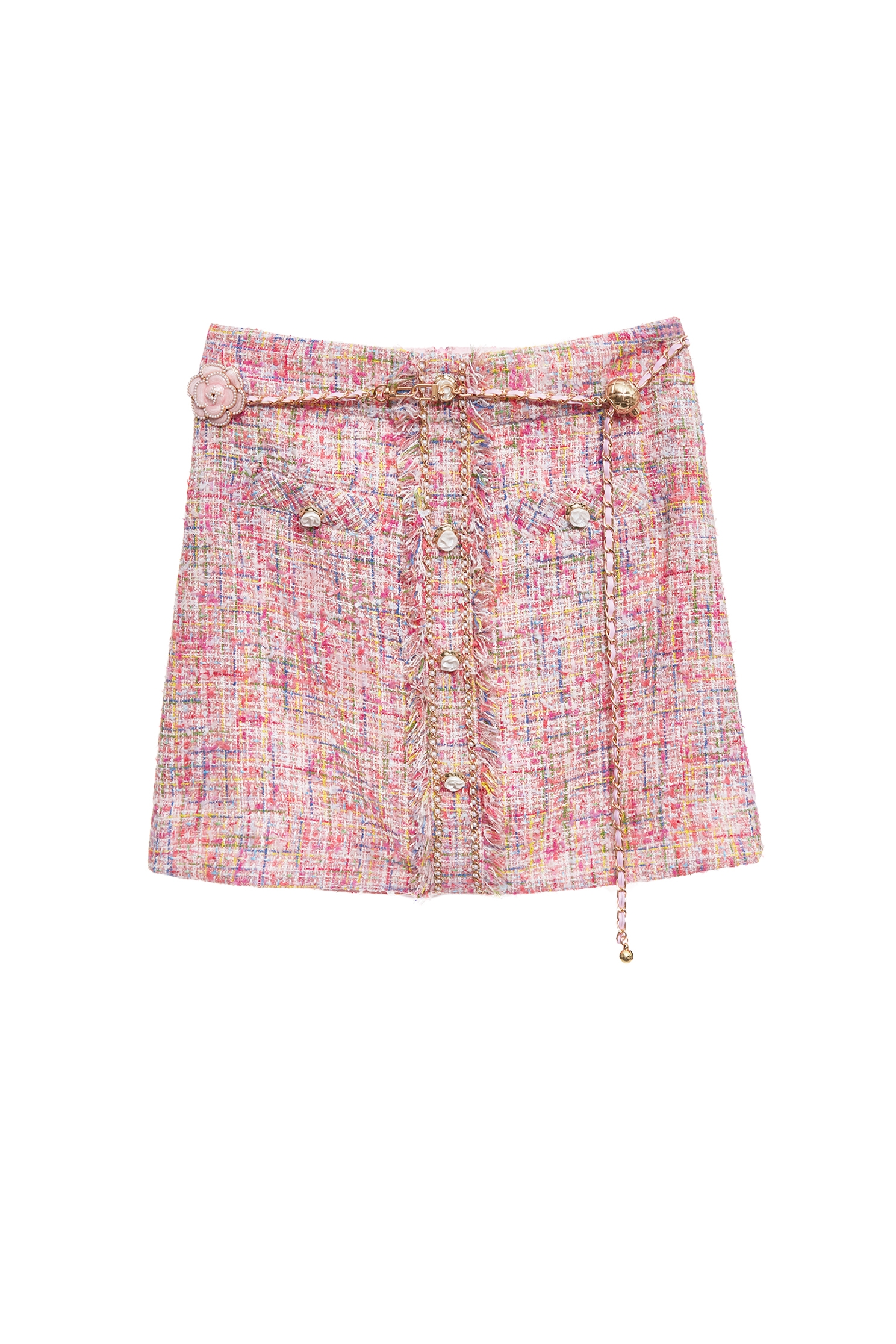 Floral Chain belt Tweed SkirtFloral Chain belt Tweed Skirt,Season (SS) Look,Mini skirts