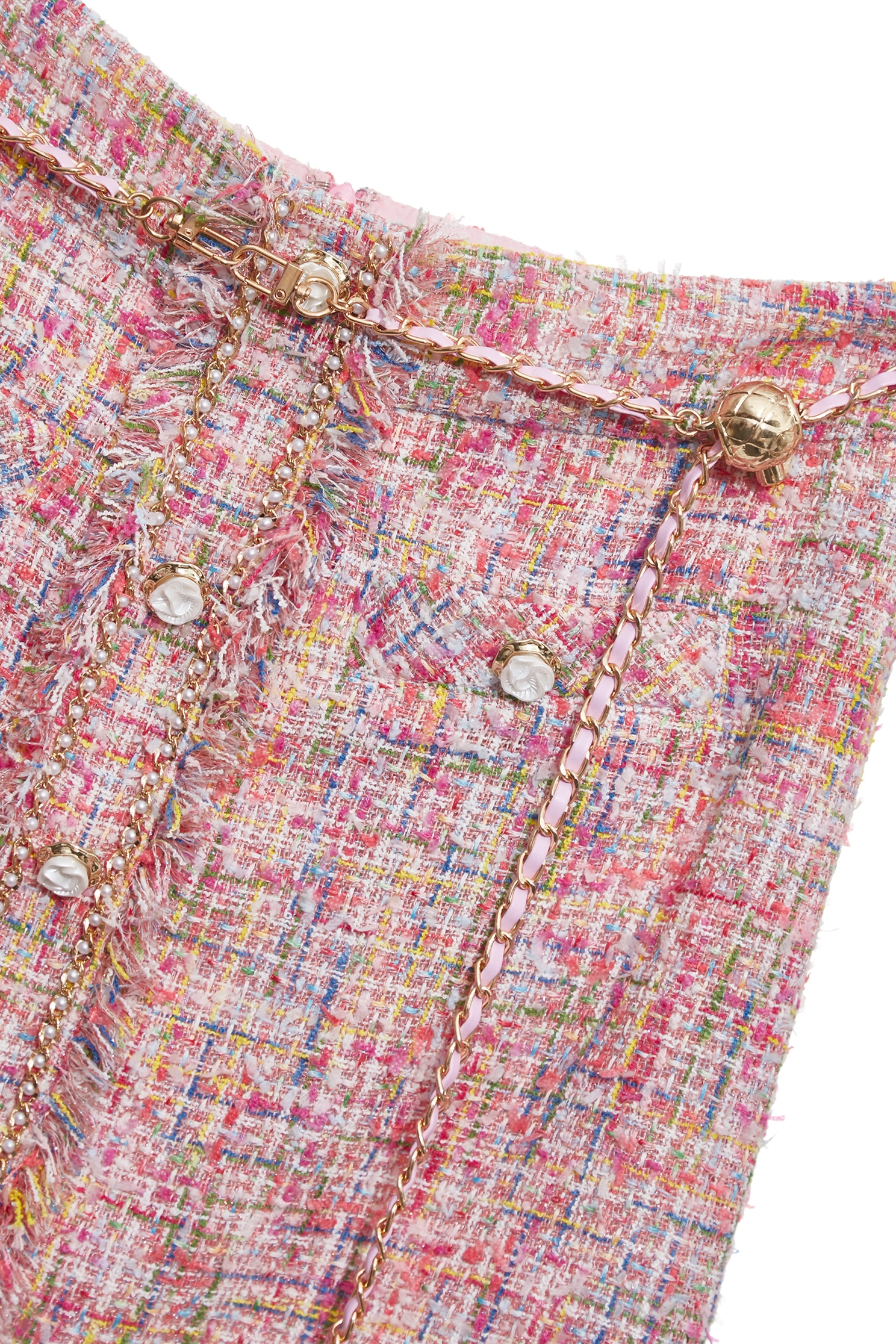 Floral Chain belt Tweed SkirtFloral Chain belt Tweed Skirt,Season (SS) Look,Mini skirts