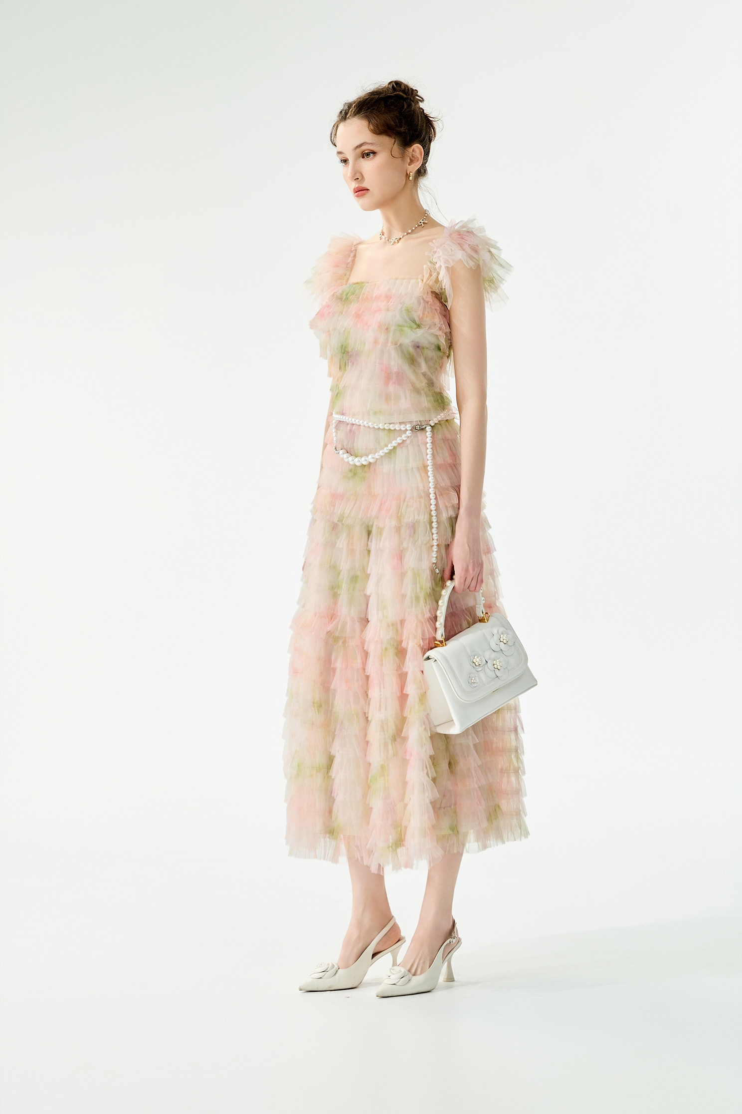 Ruffle Detail Gradient Pastel Mesh SkirtRuffle Detail Gradient Pastel Mesh Skirt,Season (SS) Look,Mesh fabric,Midi skirts