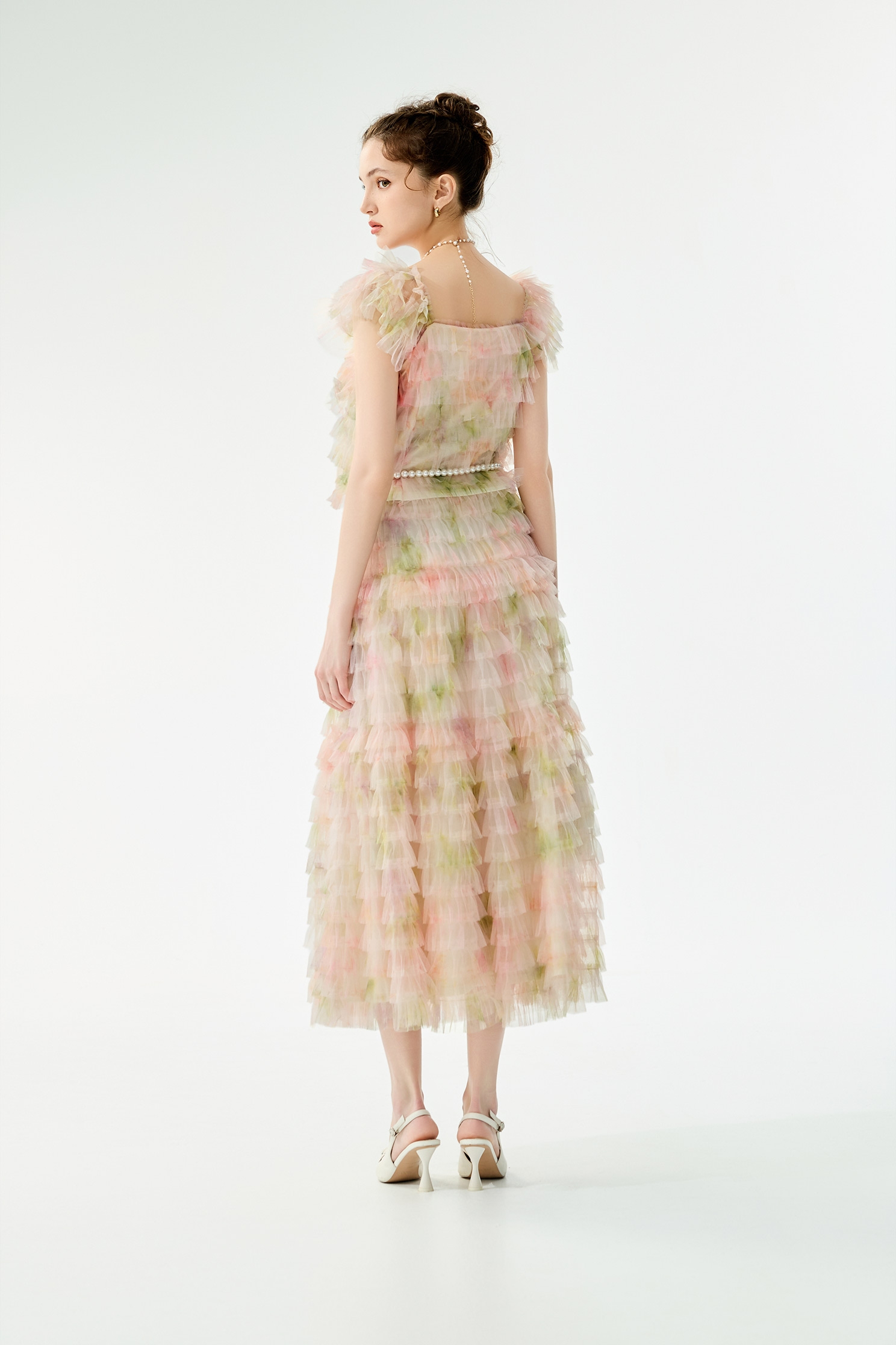 Ruffle Detail Gradient Pastel Mesh SkirtRuffle Detail Gradient Pastel Mesh Skirt,Season (SS) Look,Mesh fabric,Midi skirts