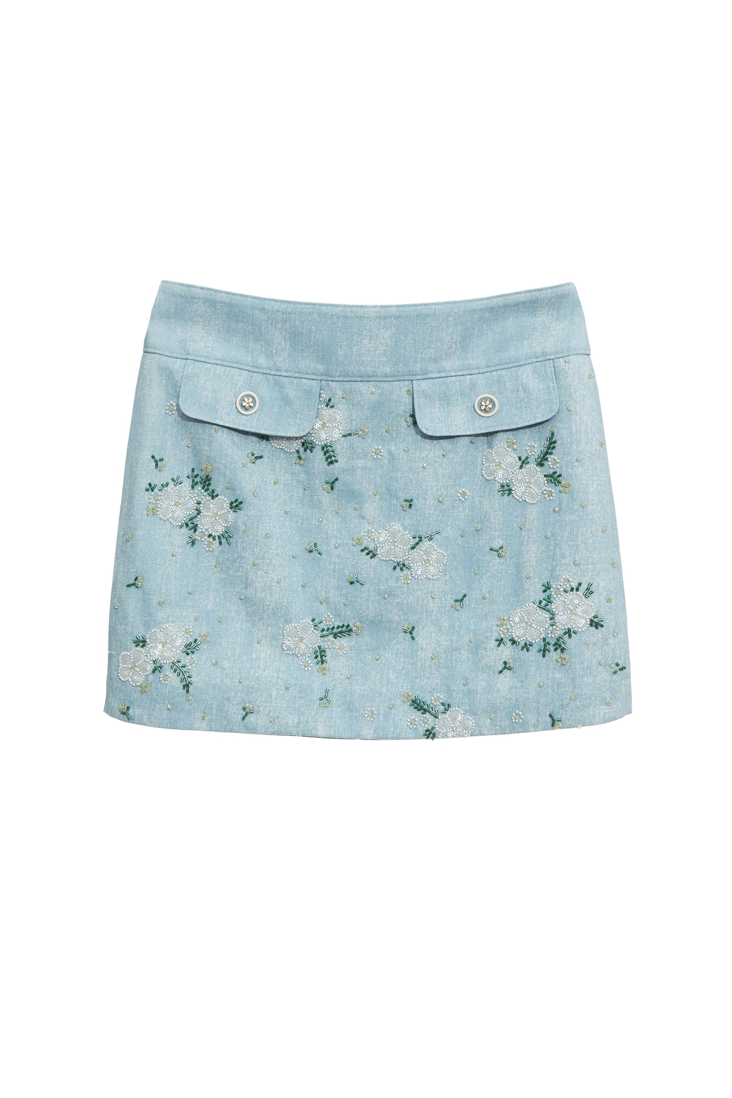 Beaded Floral Detail Denim SkirtBeaded Floral Detail Denim Skirt,Season (SS) Look,Pencil skirts