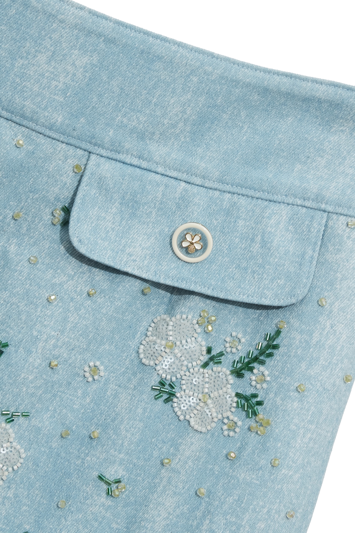 Beaded Floral Detail Denim SkirtBeaded Floral Detail Denim Skirt,Season (SS) Look,Pencil skirts