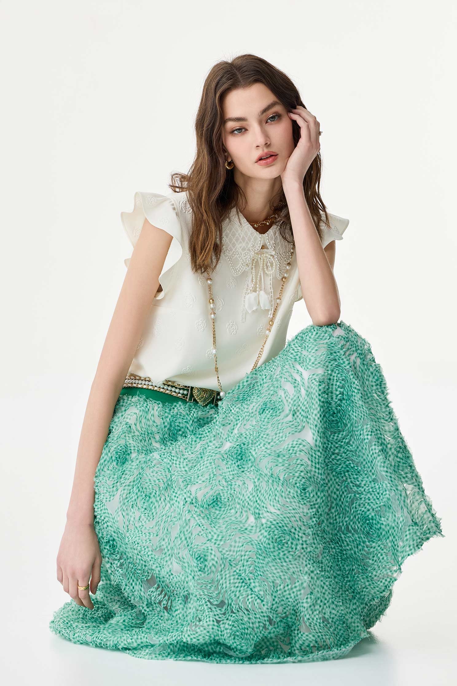 Checkerd Mesh Floral Maxi SkirtCheckerd Mesh Floral Maxi Skirt,Season (SS) Look,Mesh fabric,Tutu skirts,Midi skirts,Chiffon