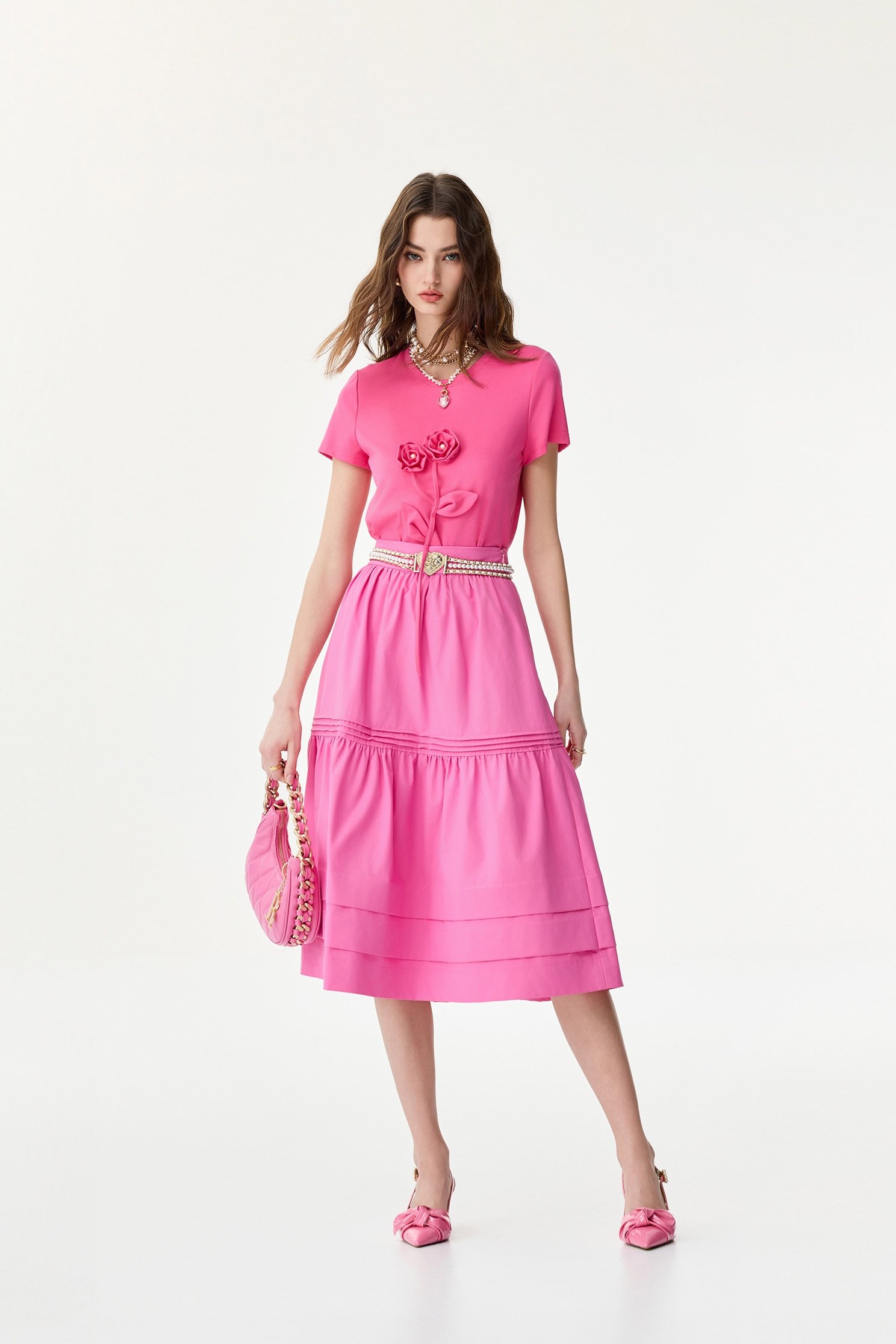 Fushia Pink Tiered SkirtFushia Pink Tiered Skirt,Season (SS) Look,Layered skirts
