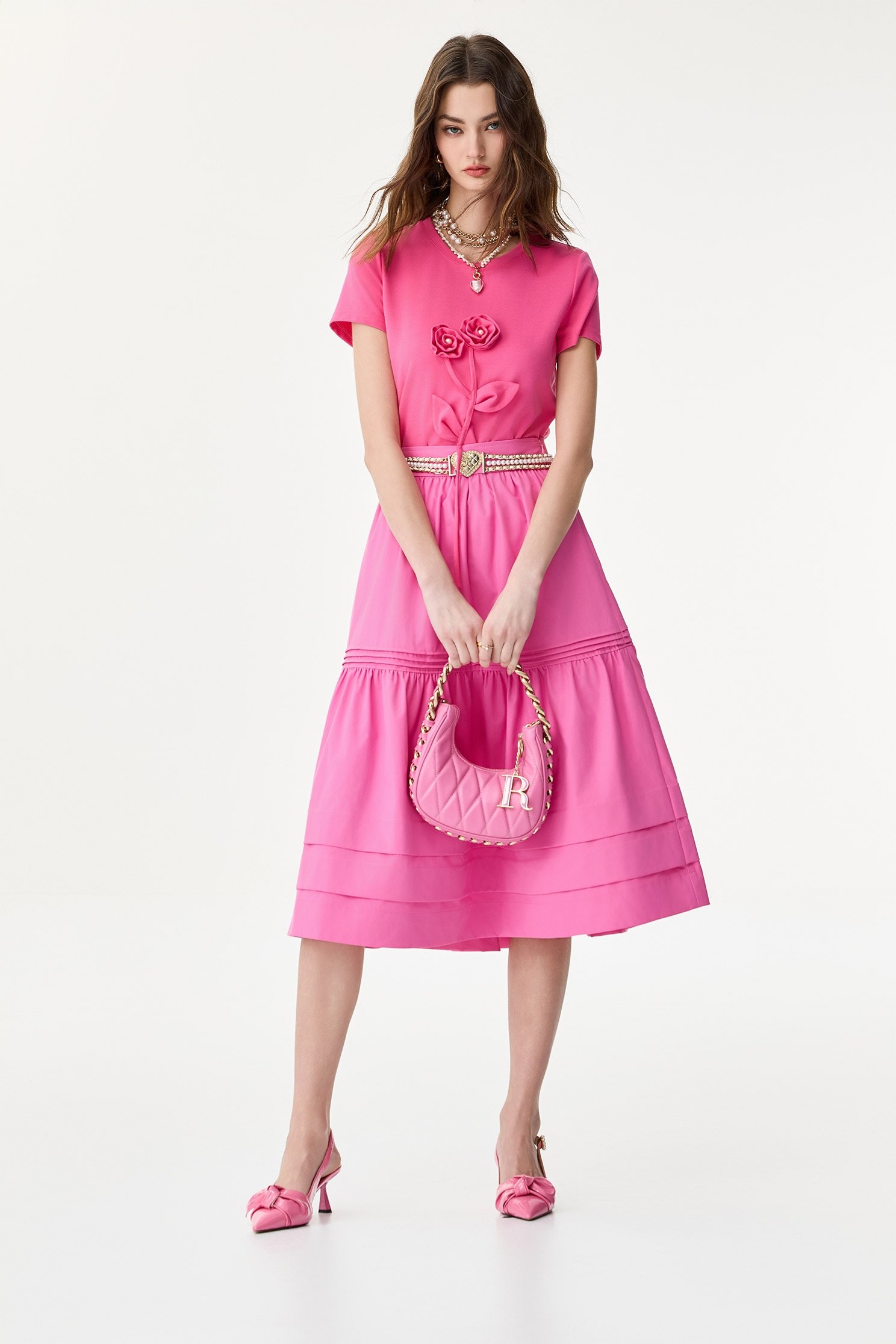 Fushia Pink Tiered SkirtFushia Pink Tiered Skirt,Season (SS) Look,Layered skirts