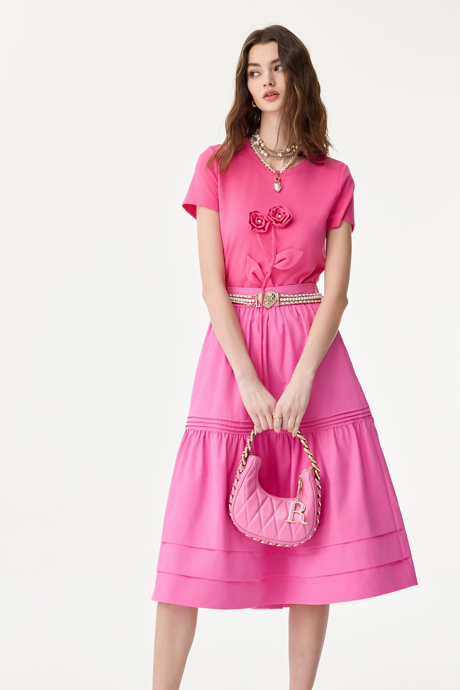 Fushia Pink Tiered SkirtFushia Pink Tiered Skirt,Season (SS) Look,Layered skirts