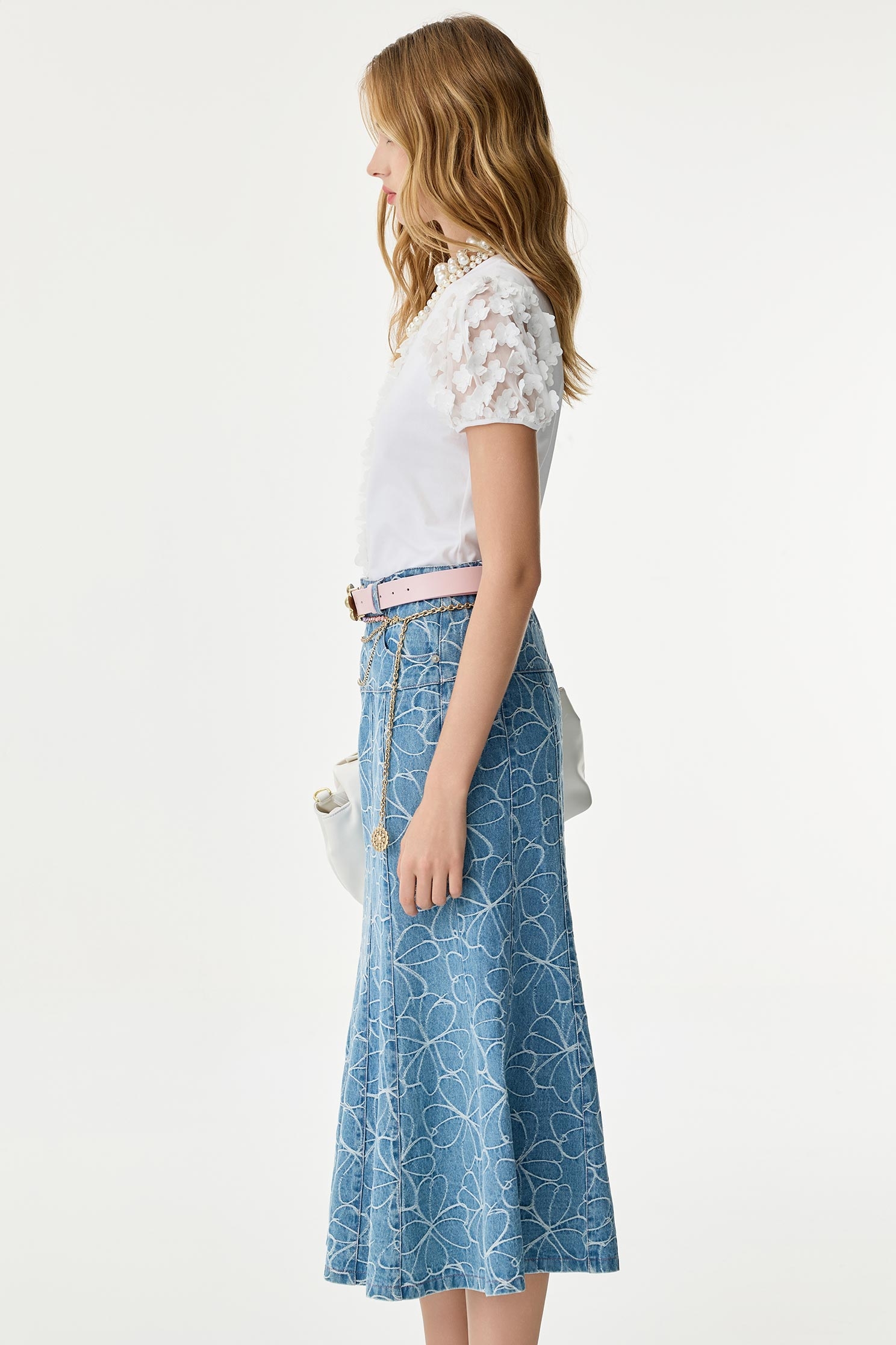 Floral Embroidery Denim Fishtail SkirtFloral Embroidery Denim Fishtail Skirt,Season (SS) Look,Denim,Denim skirts