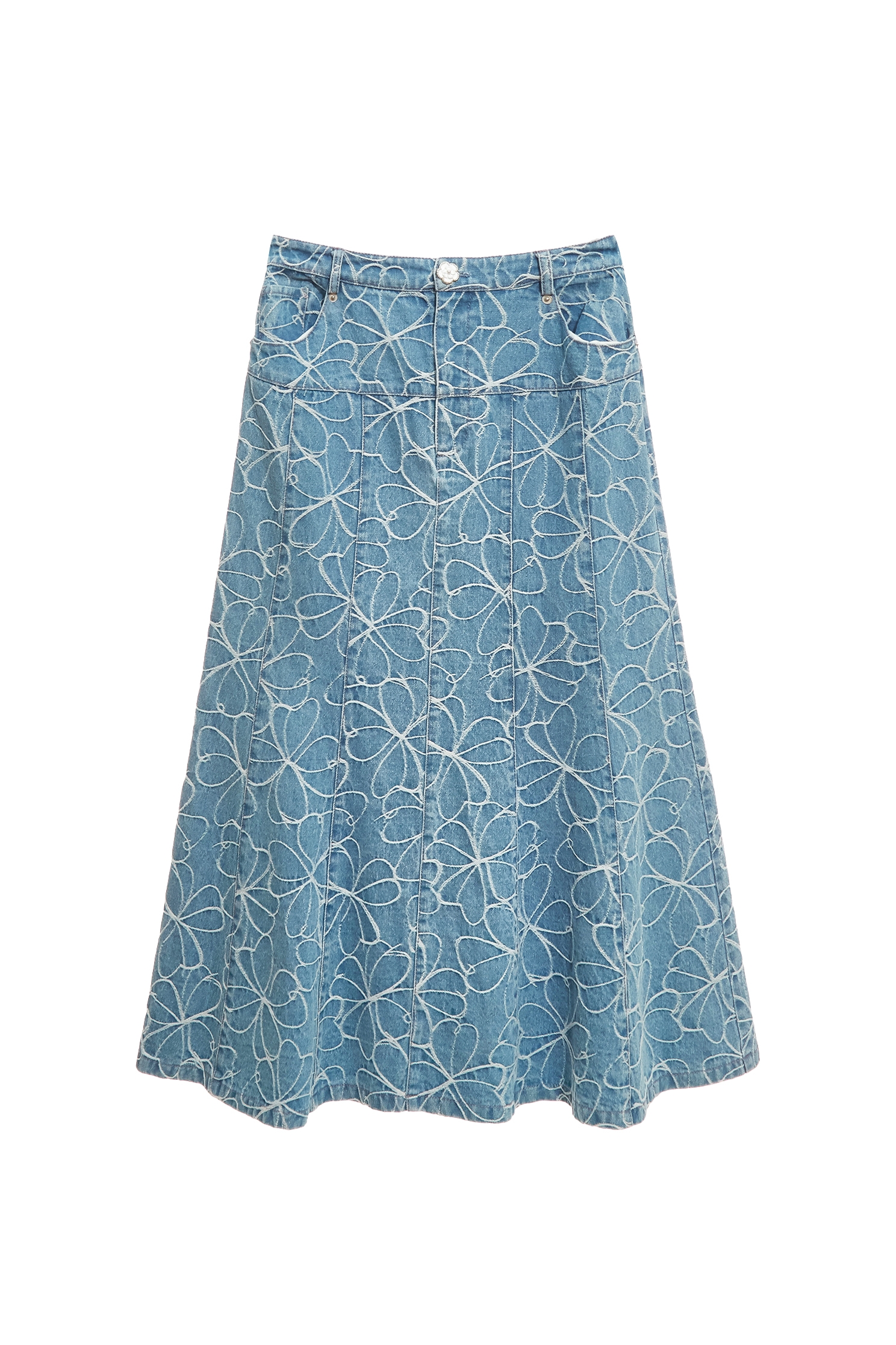 Floral Embroidery Denim Fishtail SkirtFloral Embroidery Denim Fishtail Skirt,Season (SS) Look,Denim,Denim skirts