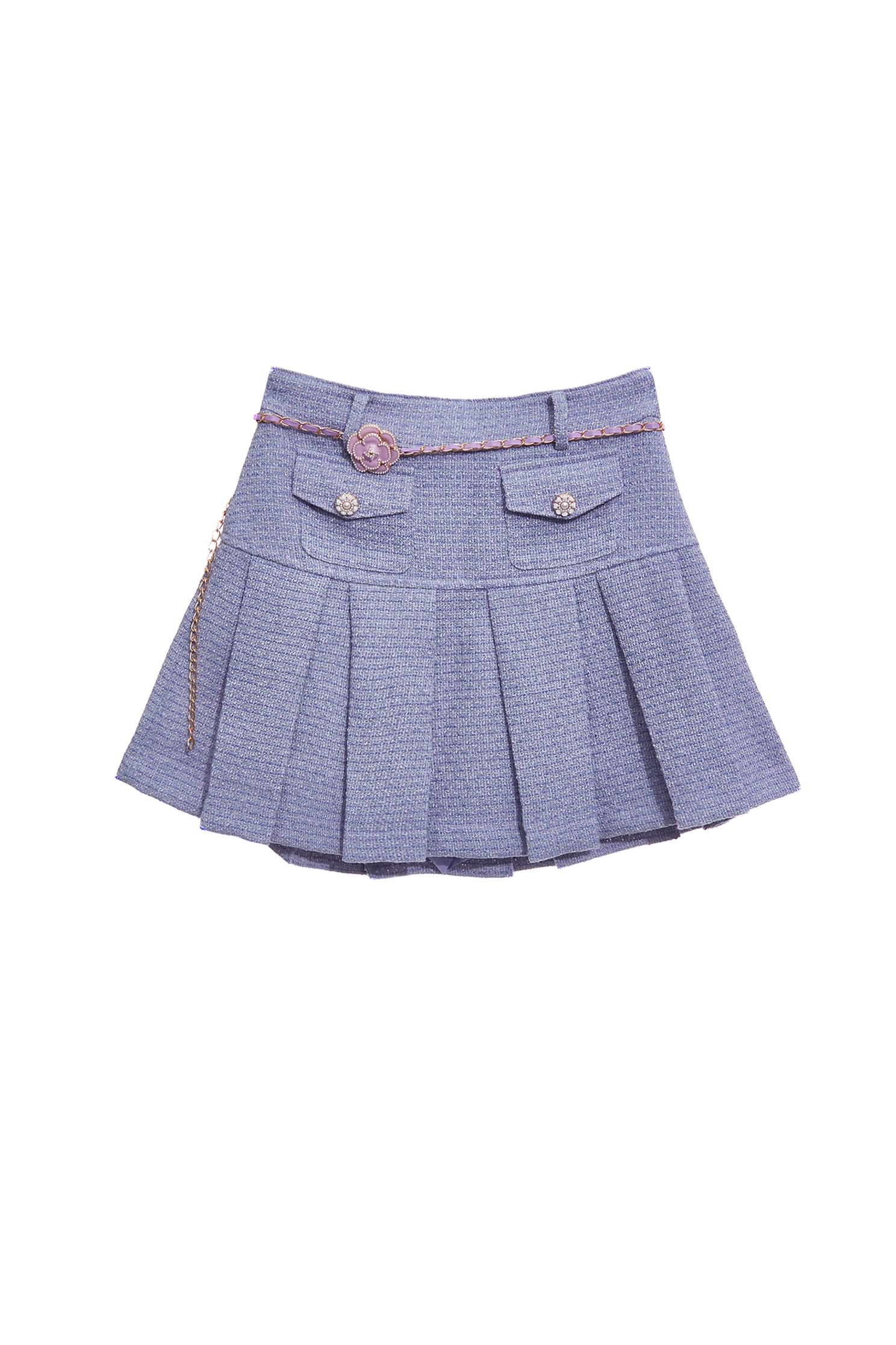 Purple Pleated Tweed SkirtPurple Pleated Tweed Skirt,Season (SS) Look,Mini skirts