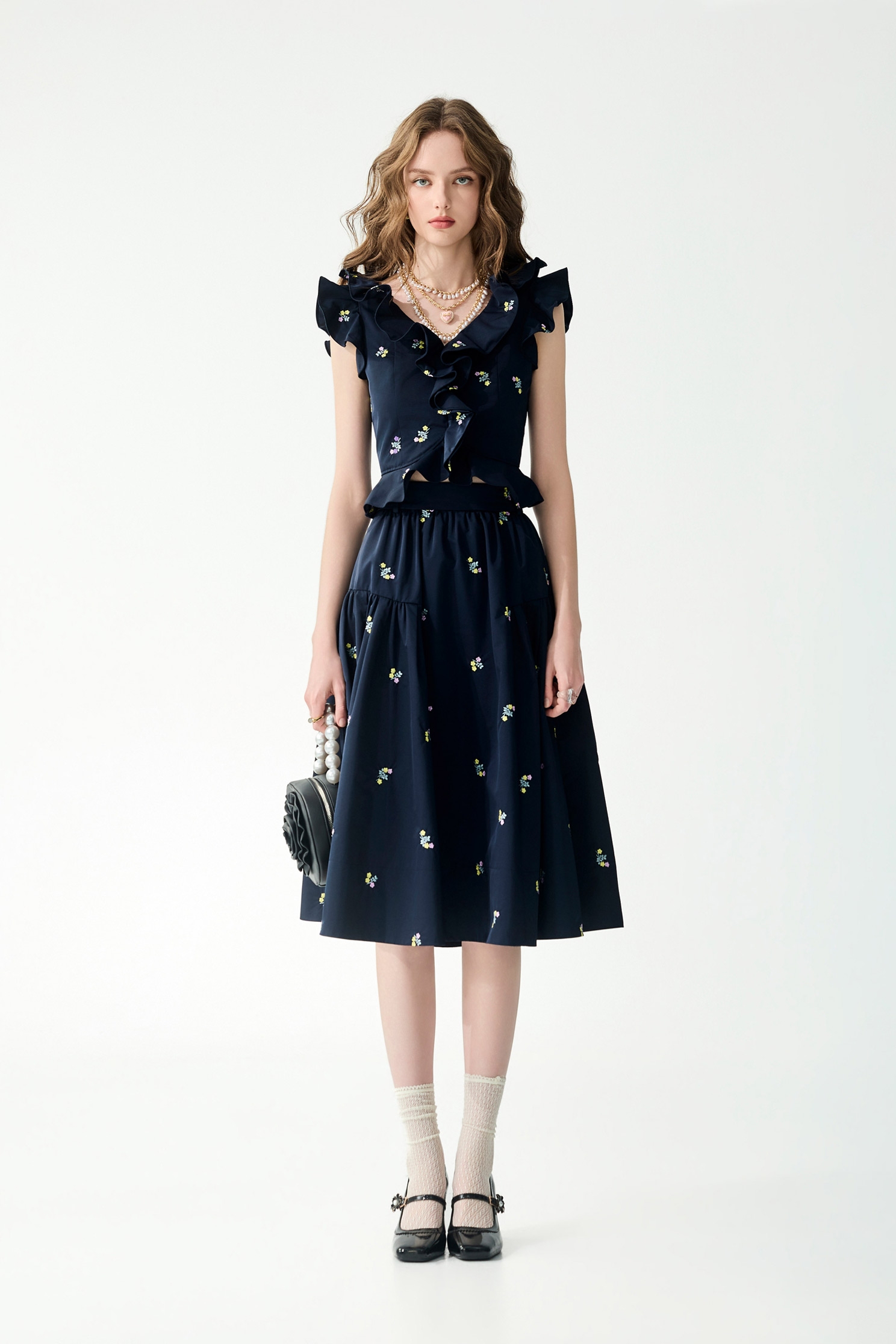 Floral Embroidery Detail Midi SkirtFloral Embroidery Detail Midi Skirt,Embroidered,Season (SS) Look,Midi skirts