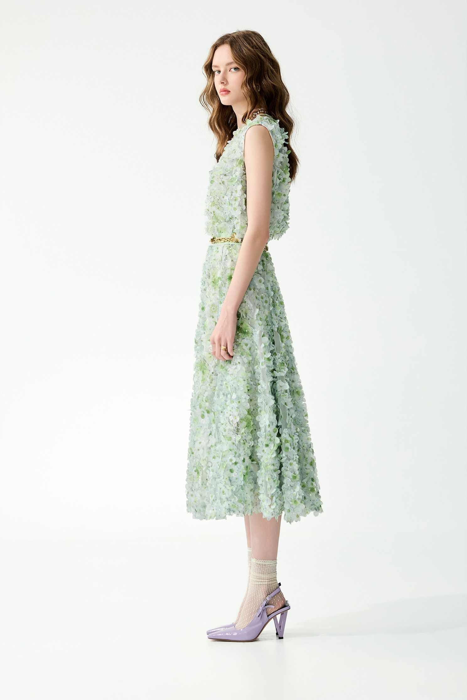 3-D Floral Detail Maxi Skirt3-D Floral Detail Maxi Skirt,Tops,Embroidered,Season (SS) Look,Mesh fabric,Embroidered,Midi skirts