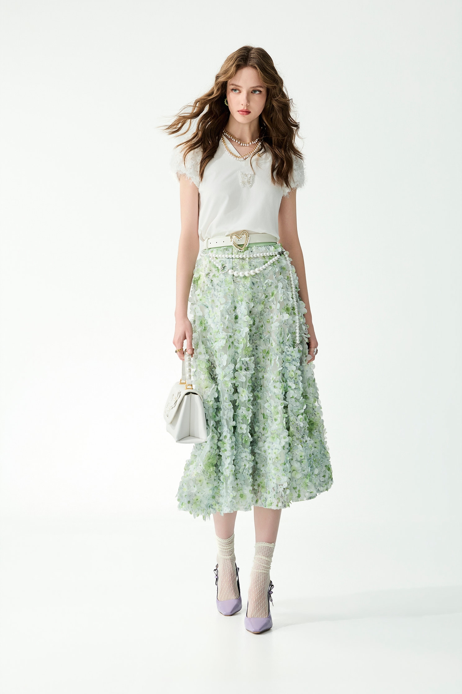 3-D Floral Detail Maxi Skirt3-D Floral Detail Maxi Skirt,Tops,Embroidered,Season (SS) Look,Mesh fabric,Embroidered,Midi skirts