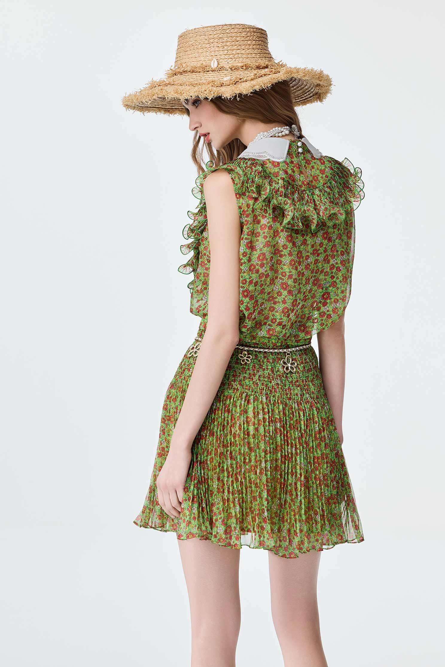 Pleated Detail Floral Print Chiffon Mini SkirtPleated Detail Floral Print Chiffon Mini Skirt,Season (SS) Look,City Feminine,Chiffon,Chiffon skirts