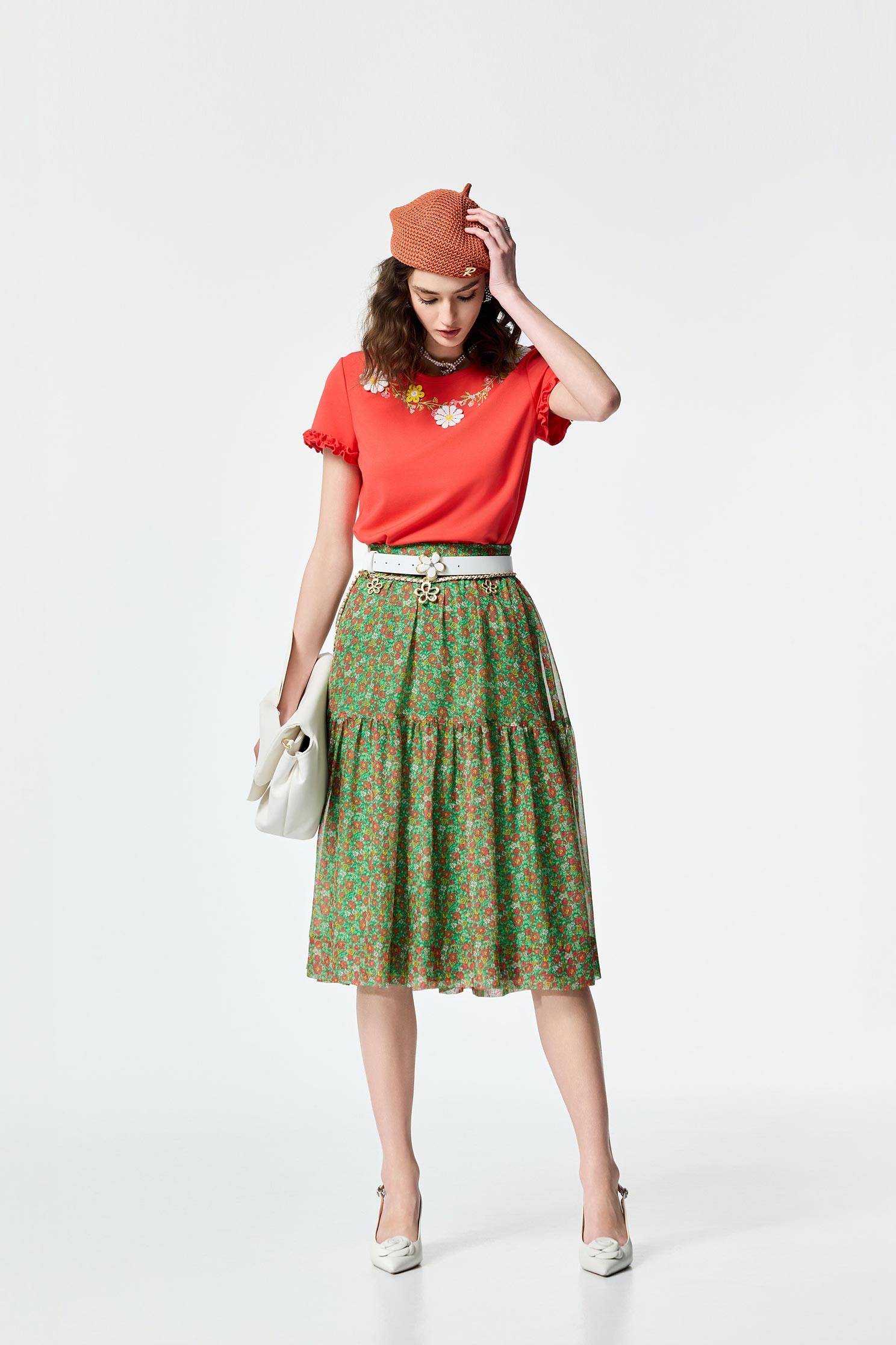 Floral Print Chiffon Midi SkirtFloral Print Chiffon Midi Skirt,Season (SS) Look,City Feminine,Chiffon,Chiffon skirts