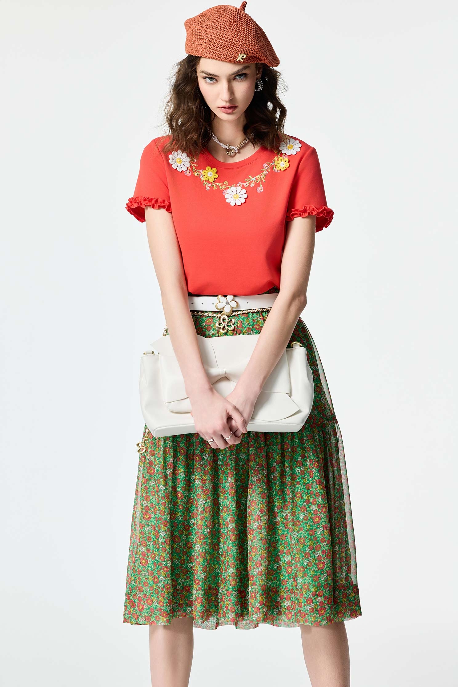 Floral Print Chiffon Midi SkirtFloral Print Chiffon Midi Skirt,Season (SS) Look,City Feminine,Chiffon,Chiffon skirts