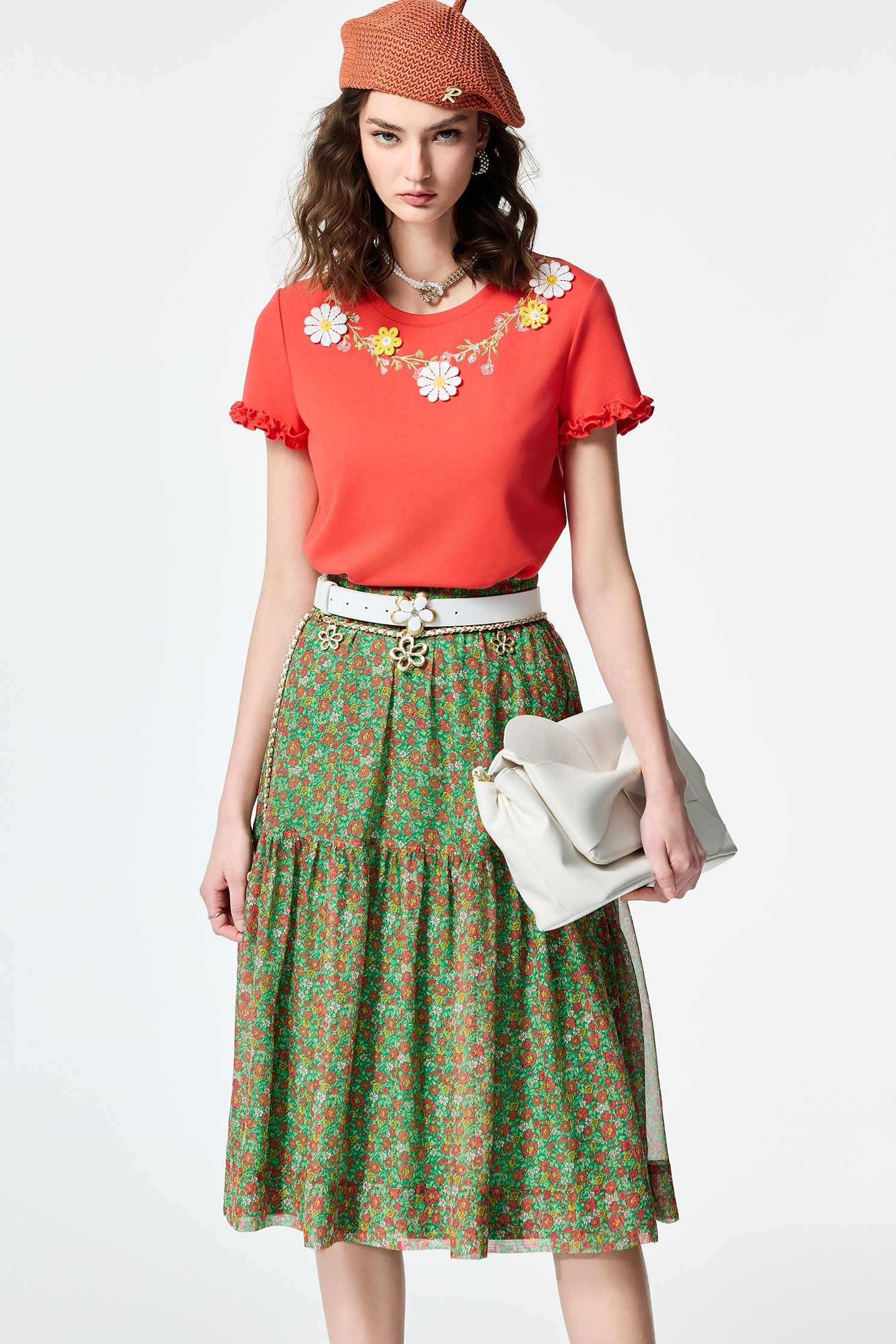 Floral Print Chiffon Midi SkirtFloral Print Chiffon Midi Skirt,Season (SS) Look,City Feminine,Chiffon,Chiffon skirts