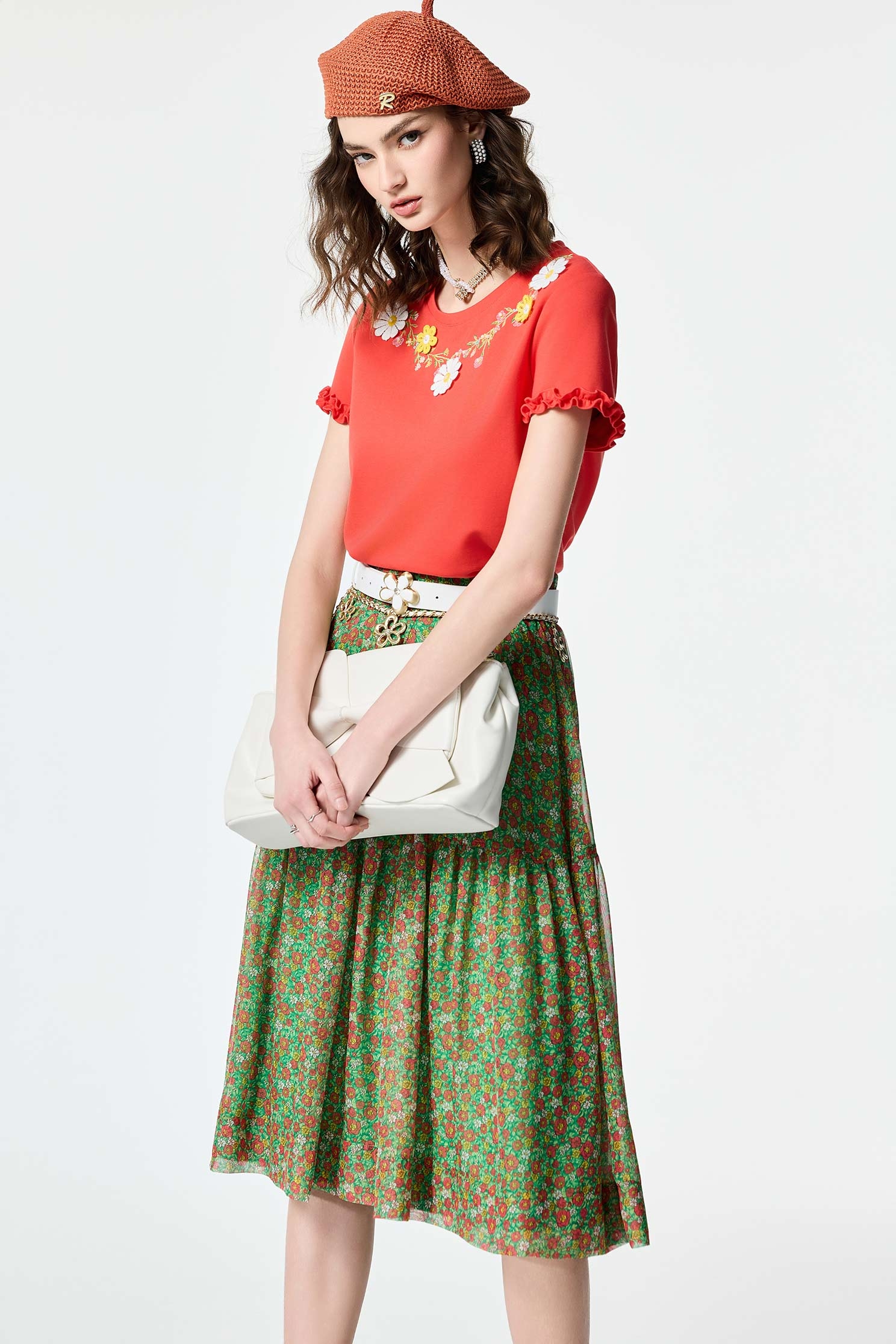 Floral Print Chiffon Midi SkirtFloral Print Chiffon Midi Skirt,Season (SS) Look,City Feminine,Chiffon,Chiffon skirts