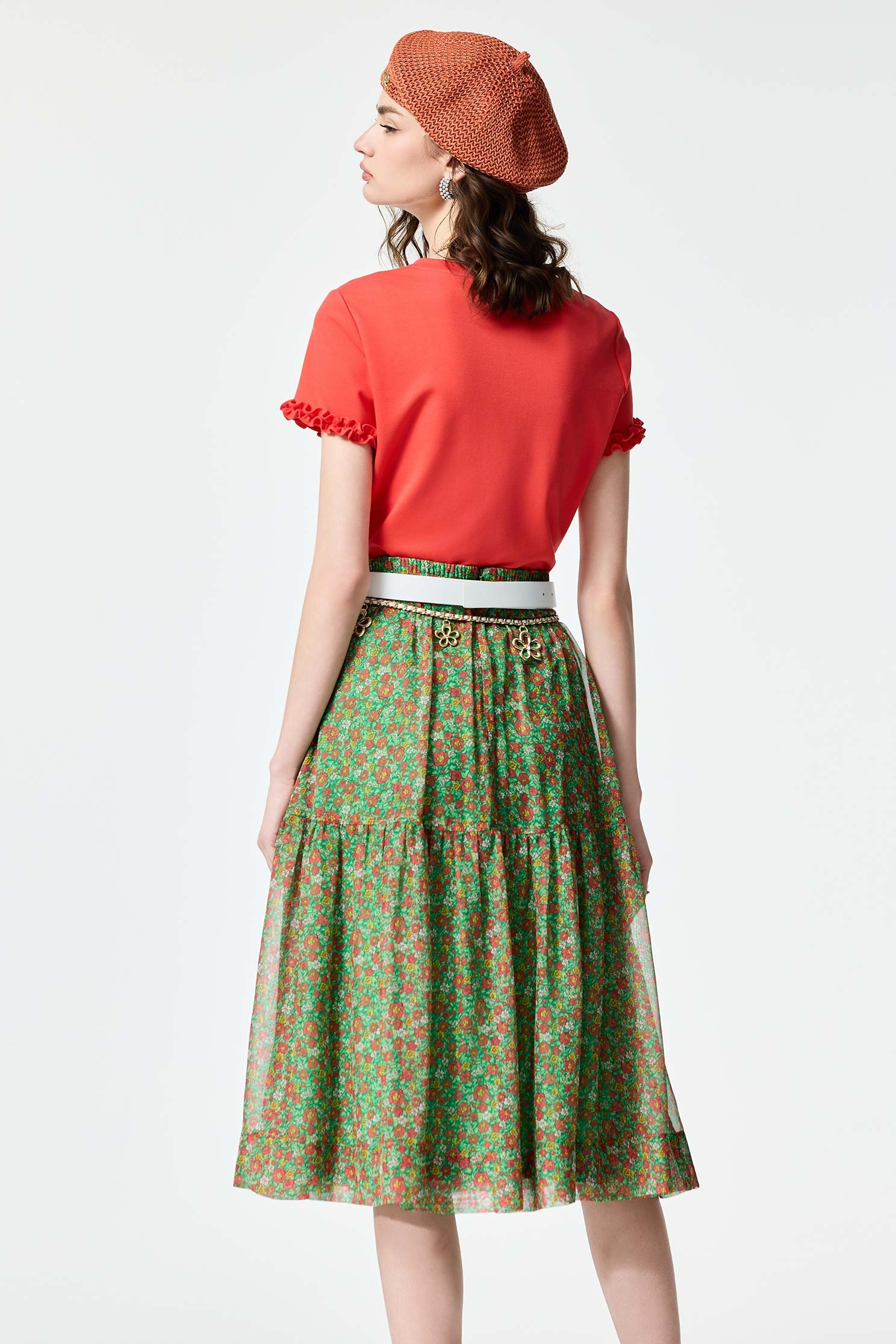 Floral Print Chiffon Midi SkirtFloral Print Chiffon Midi Skirt,Season (SS) Look,City Feminine,Chiffon,Chiffon skirts