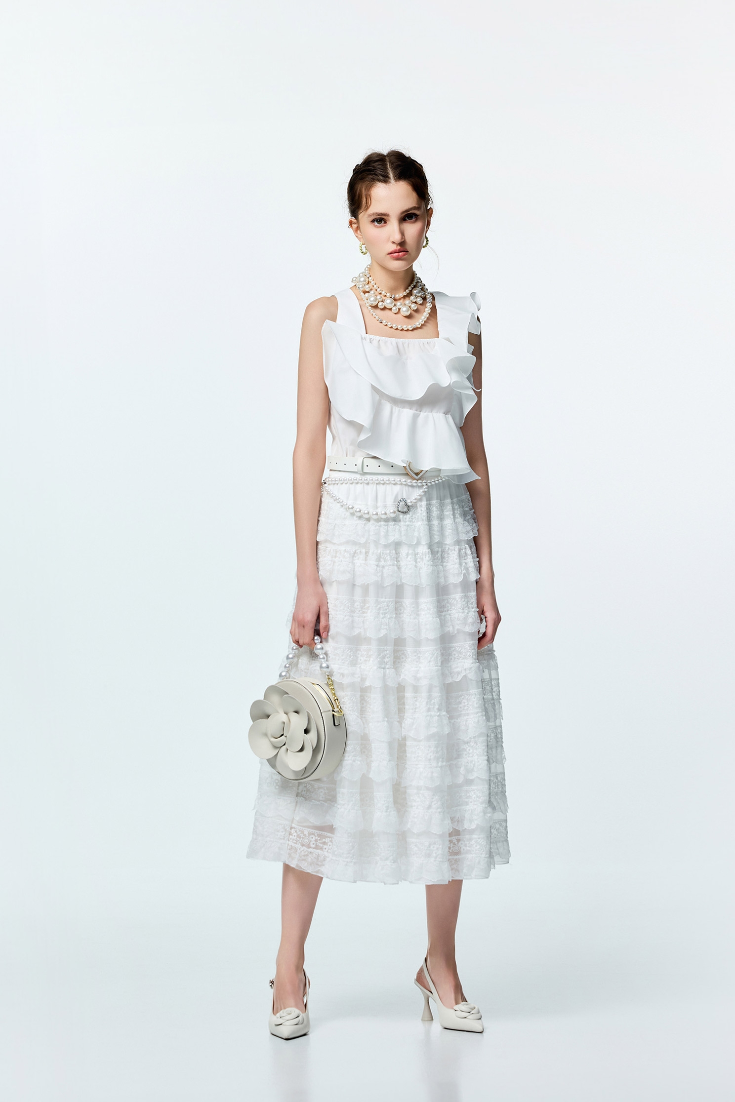 Lace Trim Detail Tiered SkirtLace Trim Detail Tiered Skirt,Season (SS) Look,City Feminine,White skirts,Layered skirts,Lace,Chiffon