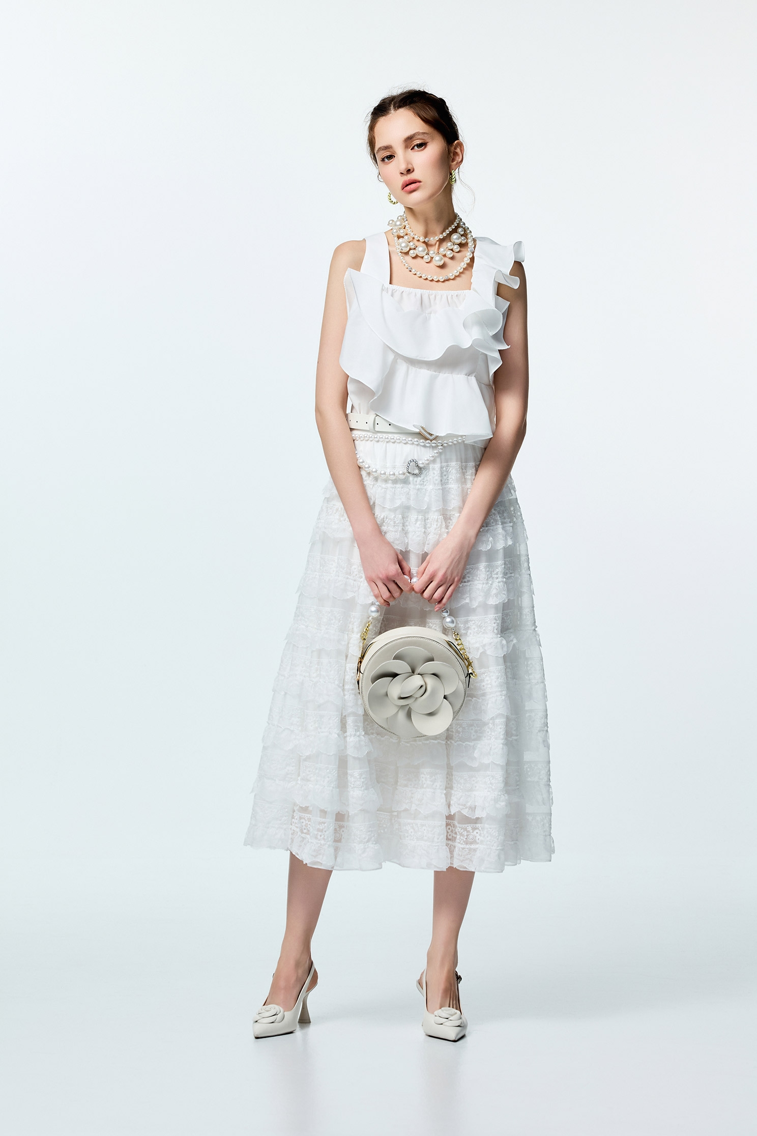 Lace Trim Detail Tiered SkirtLace Trim Detail Tiered Skirt,Season (SS) Look,City Feminine,White skirts,Layered skirts,Lace,Chiffon