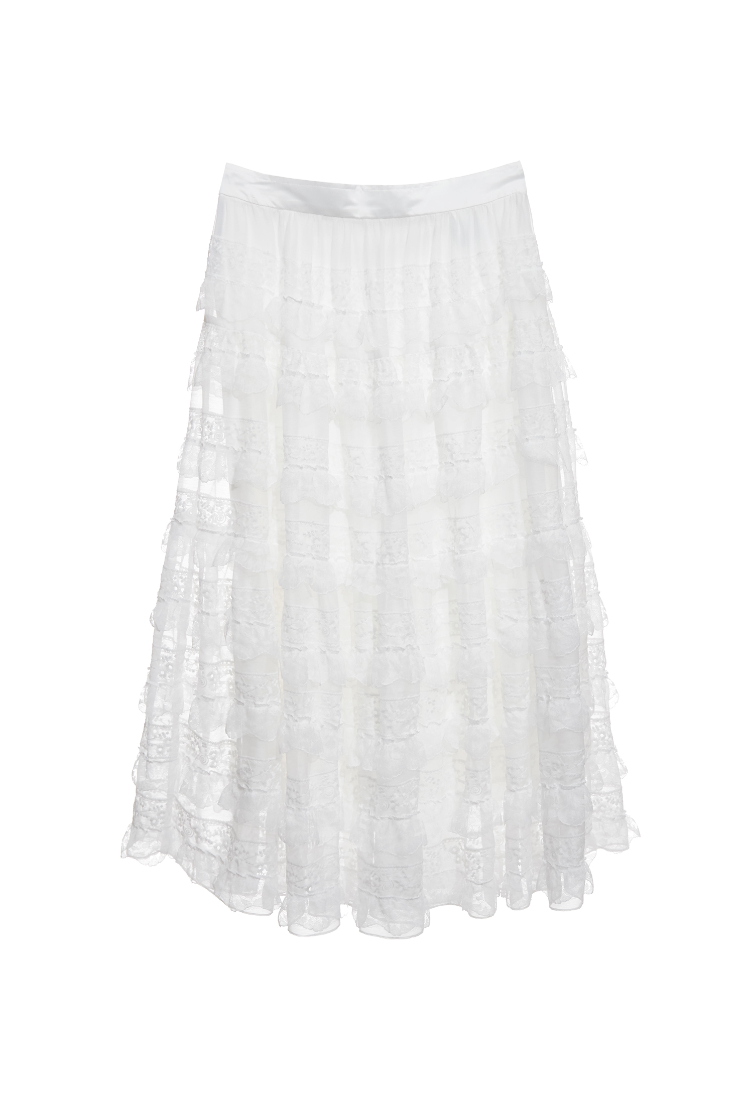 Lace Trim Detail Tiered SkirtLace Trim Detail Tiered Skirt,Season (SS) Look,City Feminine,White skirts,Layered skirts,Lace,Chiffon