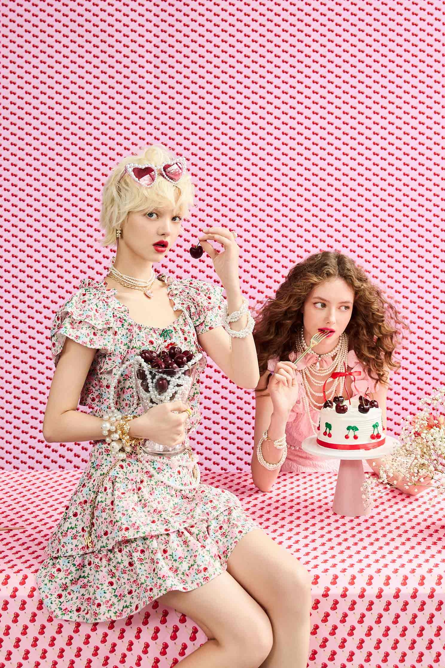 Rose With Cherry Print Skorts,bestselling,Season (SS) Look,Mini skirts