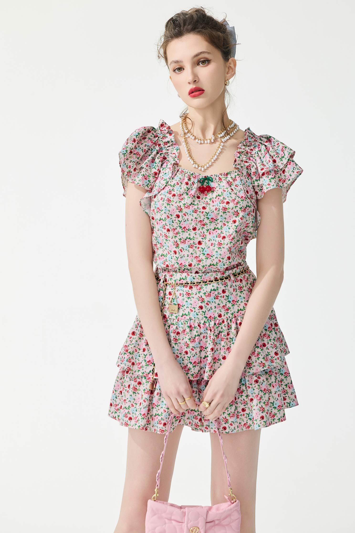 Rose With Cherry Print Skorts,bestselling,Season (SS) Look,Mini skirts