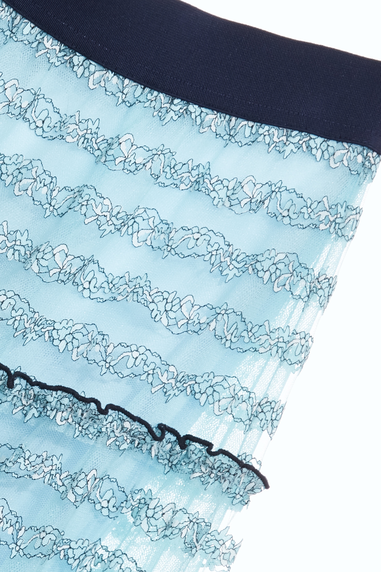 Ice Blue Floral Lace Detail Mesh Skirt,Season (SS) Look,Lace,Midi skirts