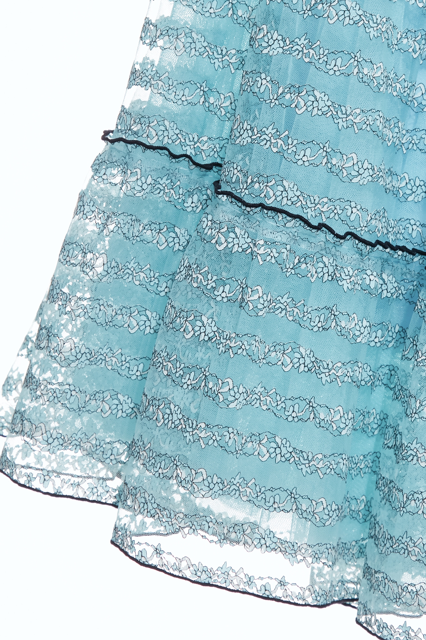 Ice Blue Floral Lace Detail Mesh Skirt,Season (SS) Look,Lace,Midi skirts