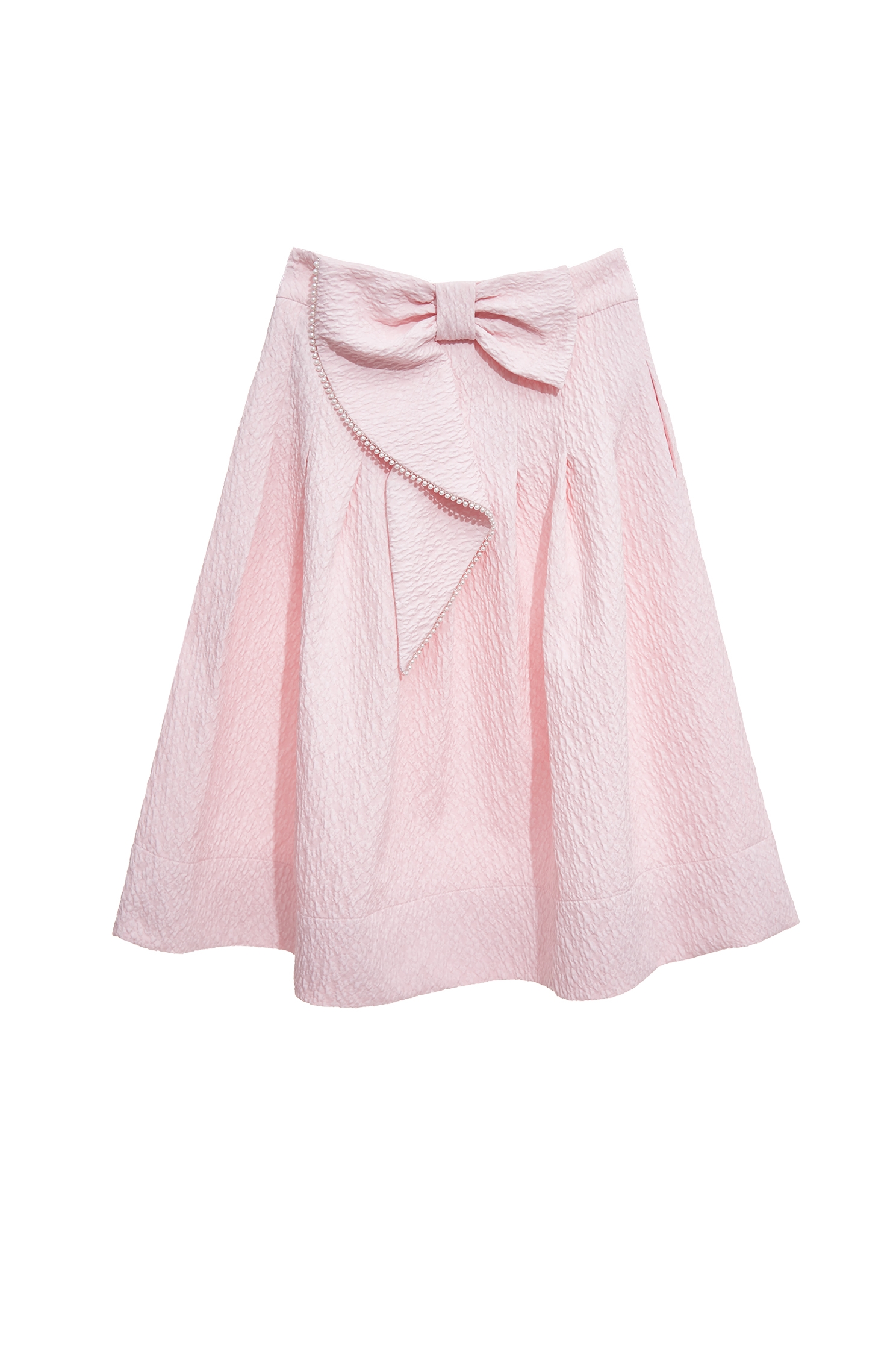 Textured Pink Bow Detail Midi Skirt,bestselling,Season (SS) Look,pearl,bows,Midi skirts