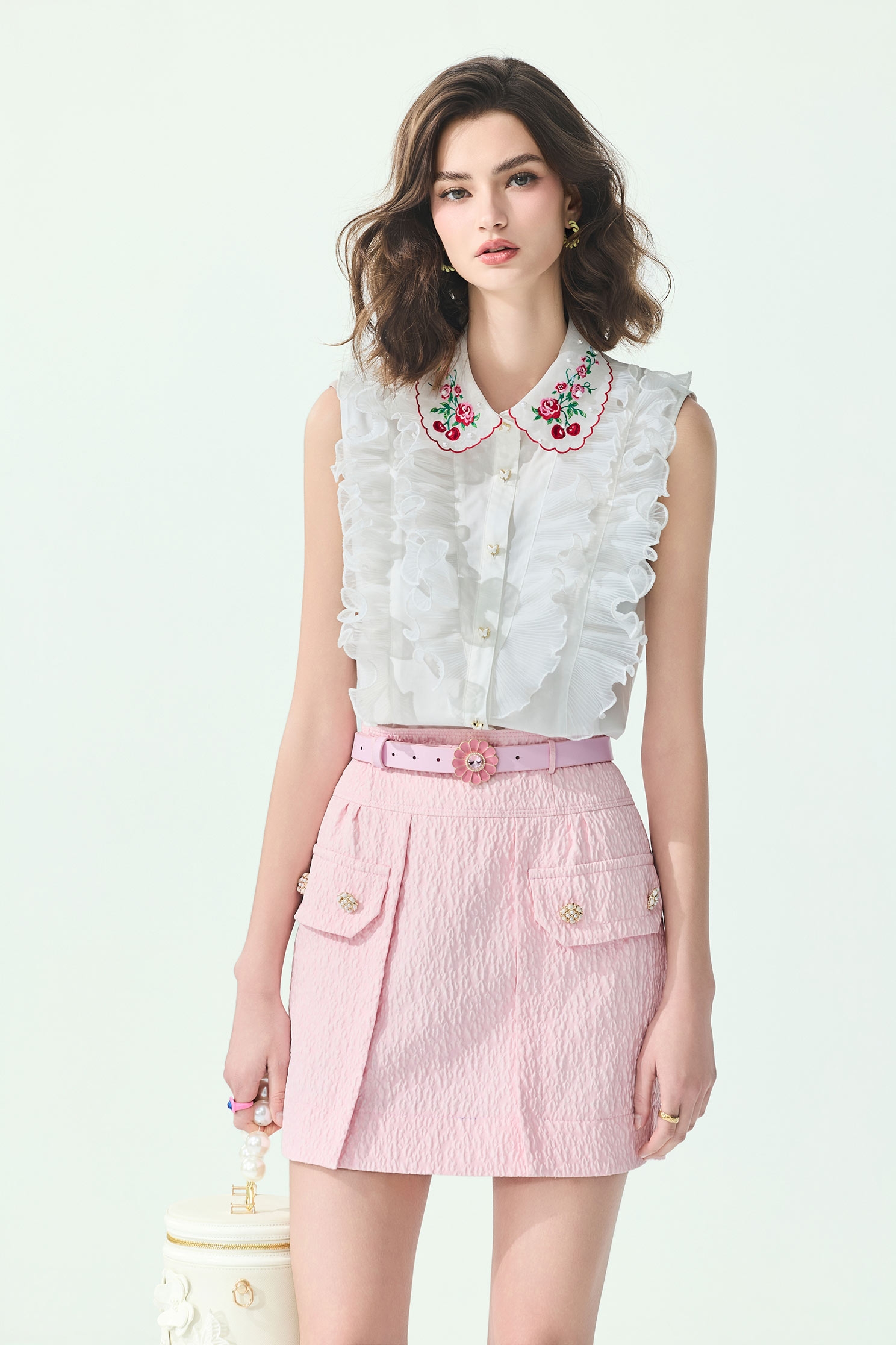 Textured Pink Short SkirtTextured Pink Short Skirt,Season (SS) Look,Mini skirts