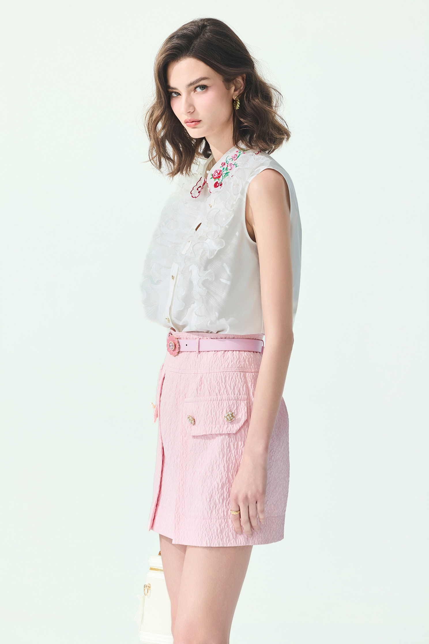 Textured Pink Short SkirtTextured Pink Short Skirt,Season (SS) Look,Mini skirts