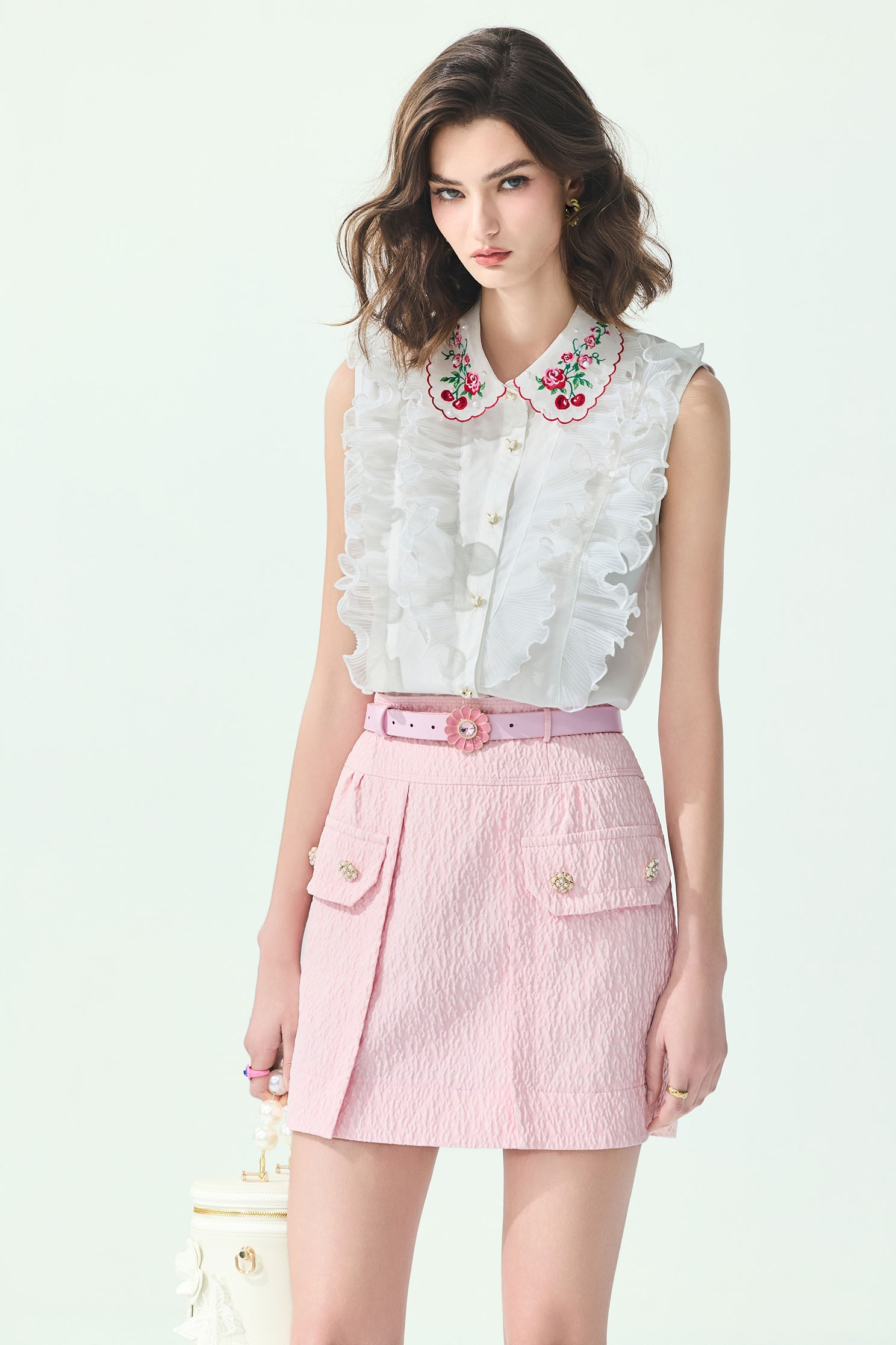 Textured Pink Short SkirtTextured Pink Short Skirt,Season (SS) Look,Mini skirts