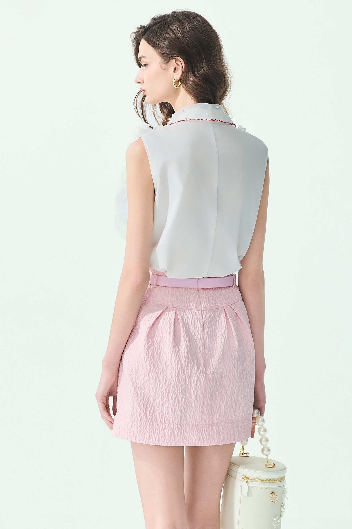 Textured Pink Short SkirtTextured Pink Short Skirt,Season (SS) Look,Mini skirts