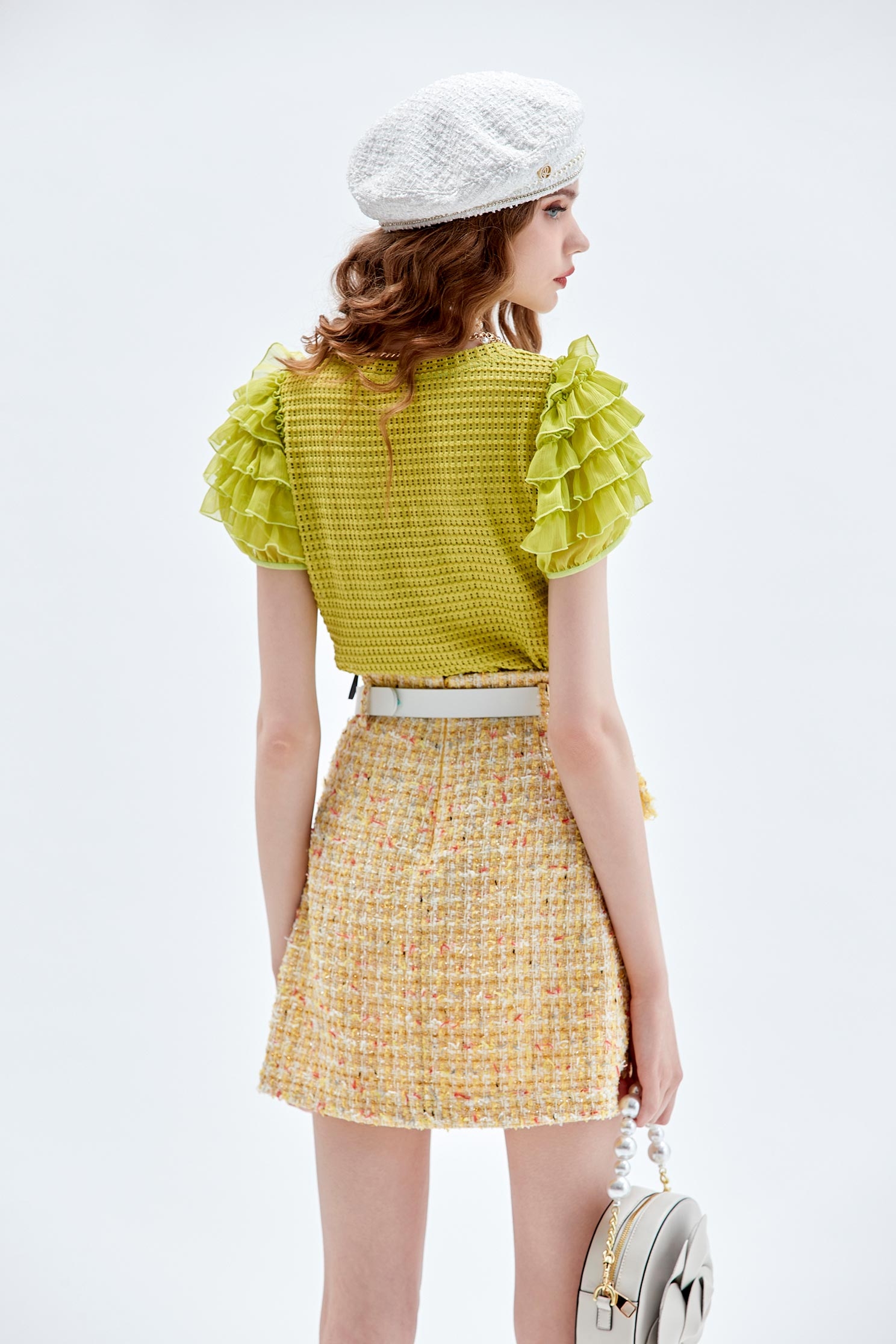 Yellow Tweed SkirtYellow Tweed Skirt,pearl,Mini skirts,Season (AW) Look
