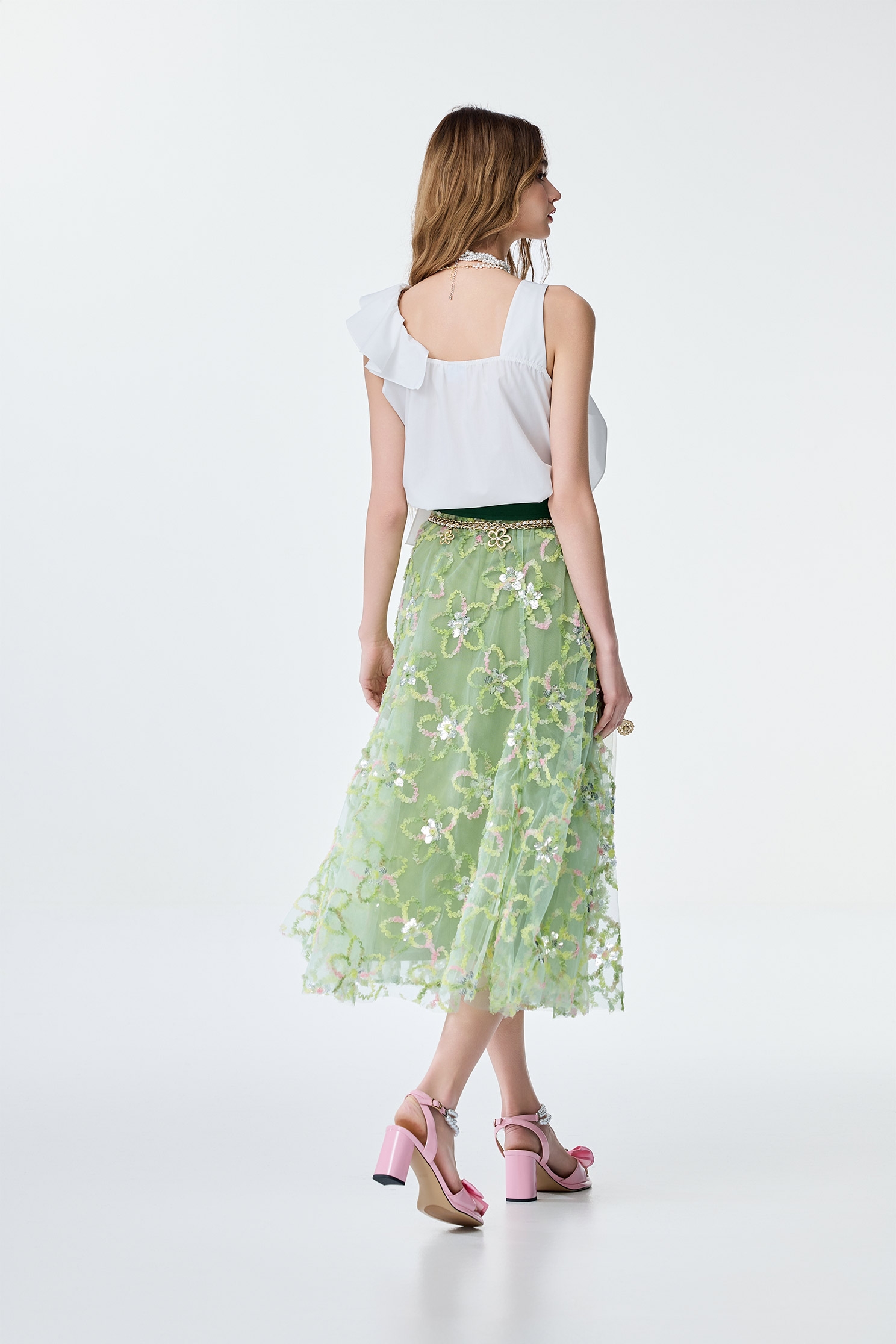 Multi Colour Emobossed Floral Detail Maxi SkirtMulti Colour Emobossed Floral Detail Maxi Skirt,Season (AW) Look,Mesh fabric,Midi skirts