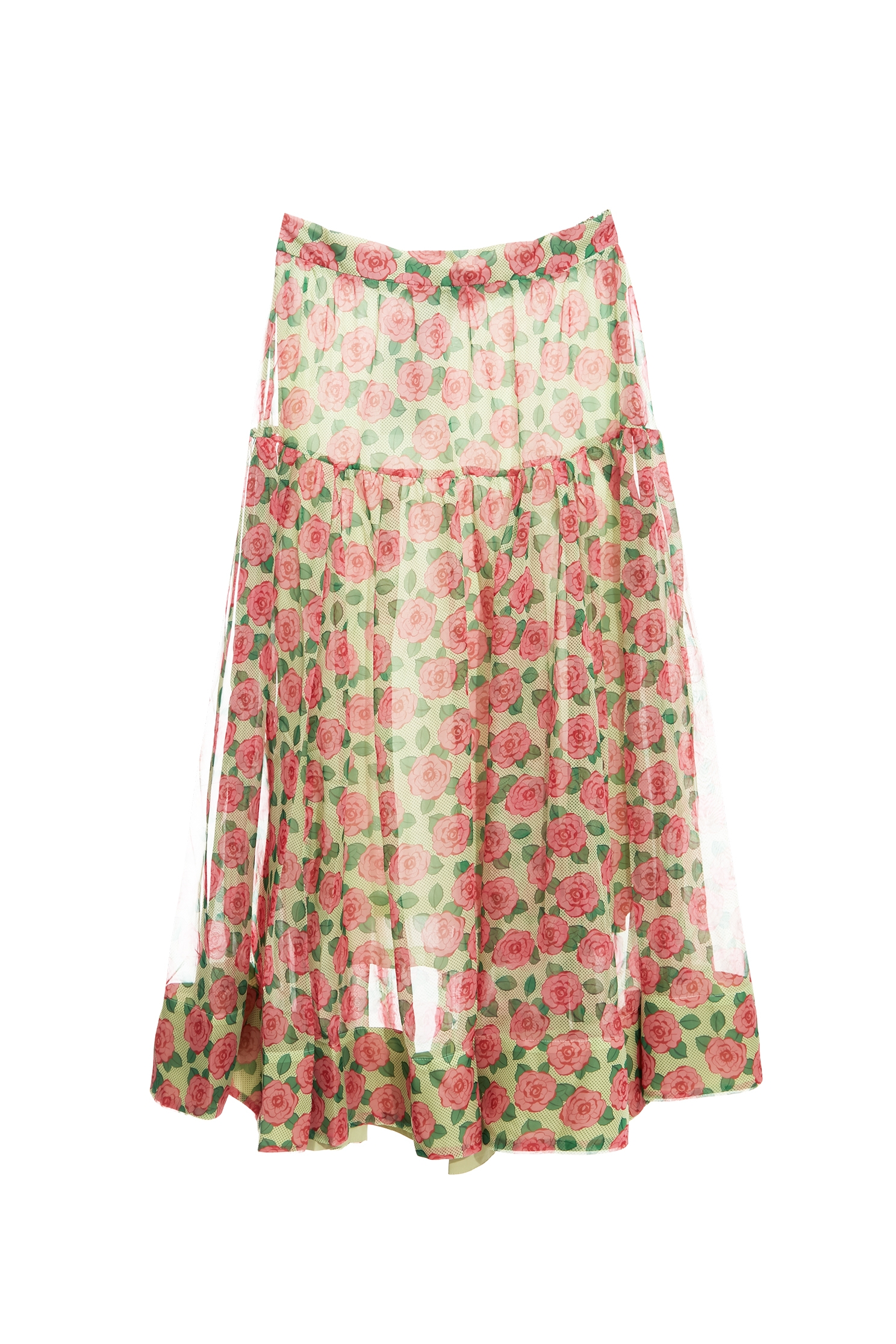 Rose Print Chiffon SkirtRose Print Chiffon Skirt,Season (AW) Look,Midi skirts