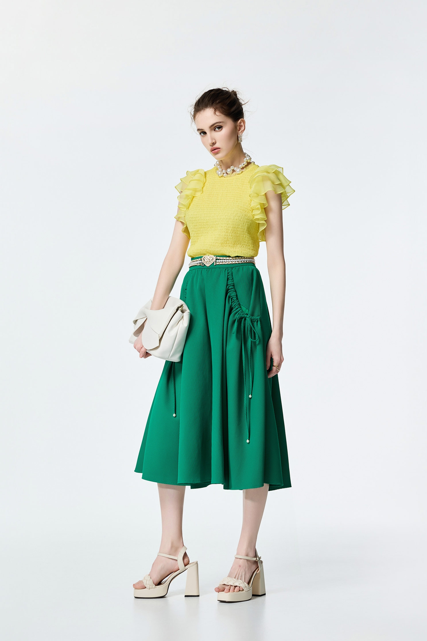 Green Midi Waffle SkirtGreen Midi Waffle Skirt,Season (SS) Look,Plaid,City Feminine,Valentine,Midi skirts