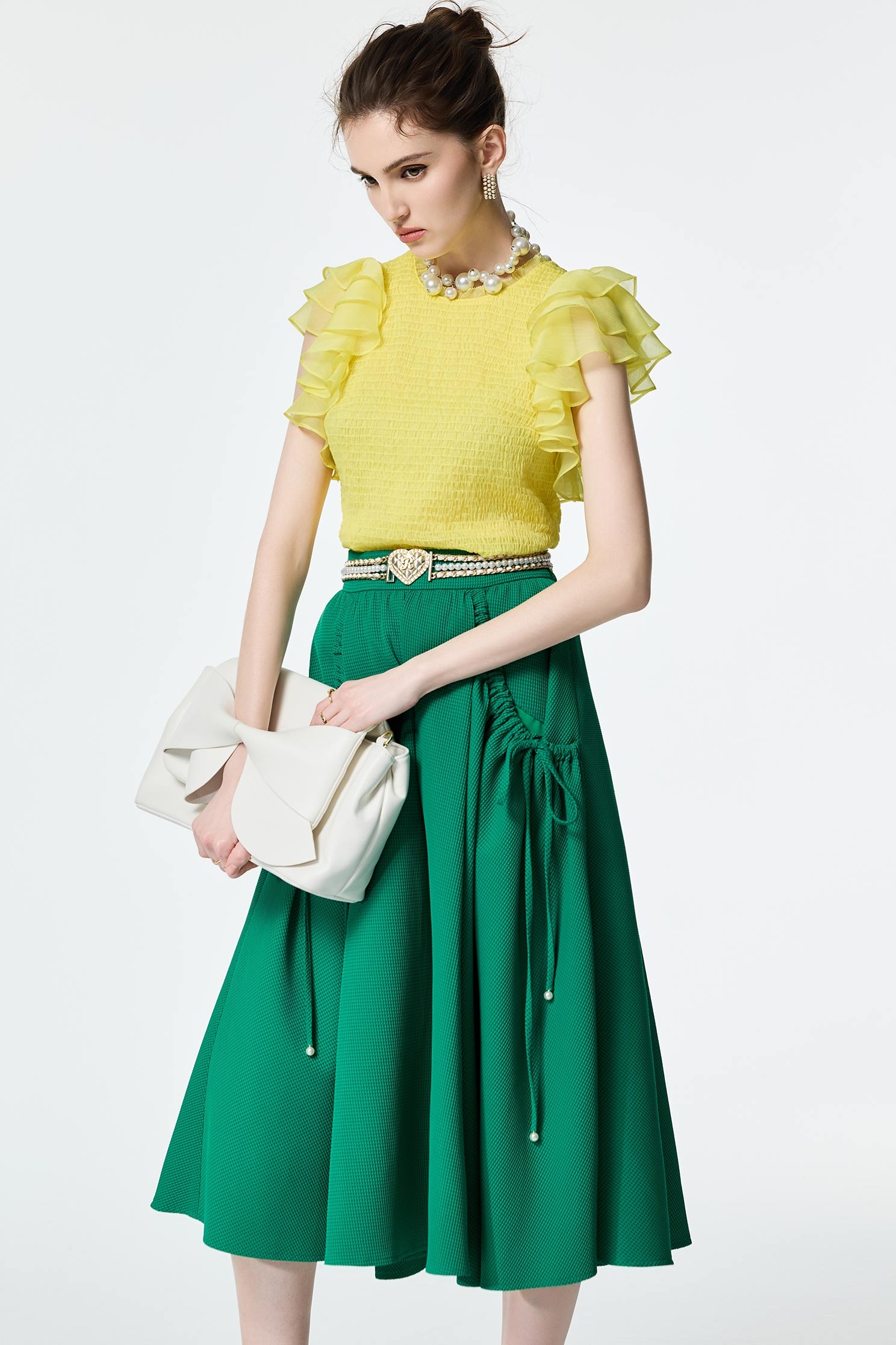 Green Midi Waffle SkirtGreen Midi Waffle Skirt,Season (SS) Look,Plaid,City Feminine,Valentine,Midi skirts