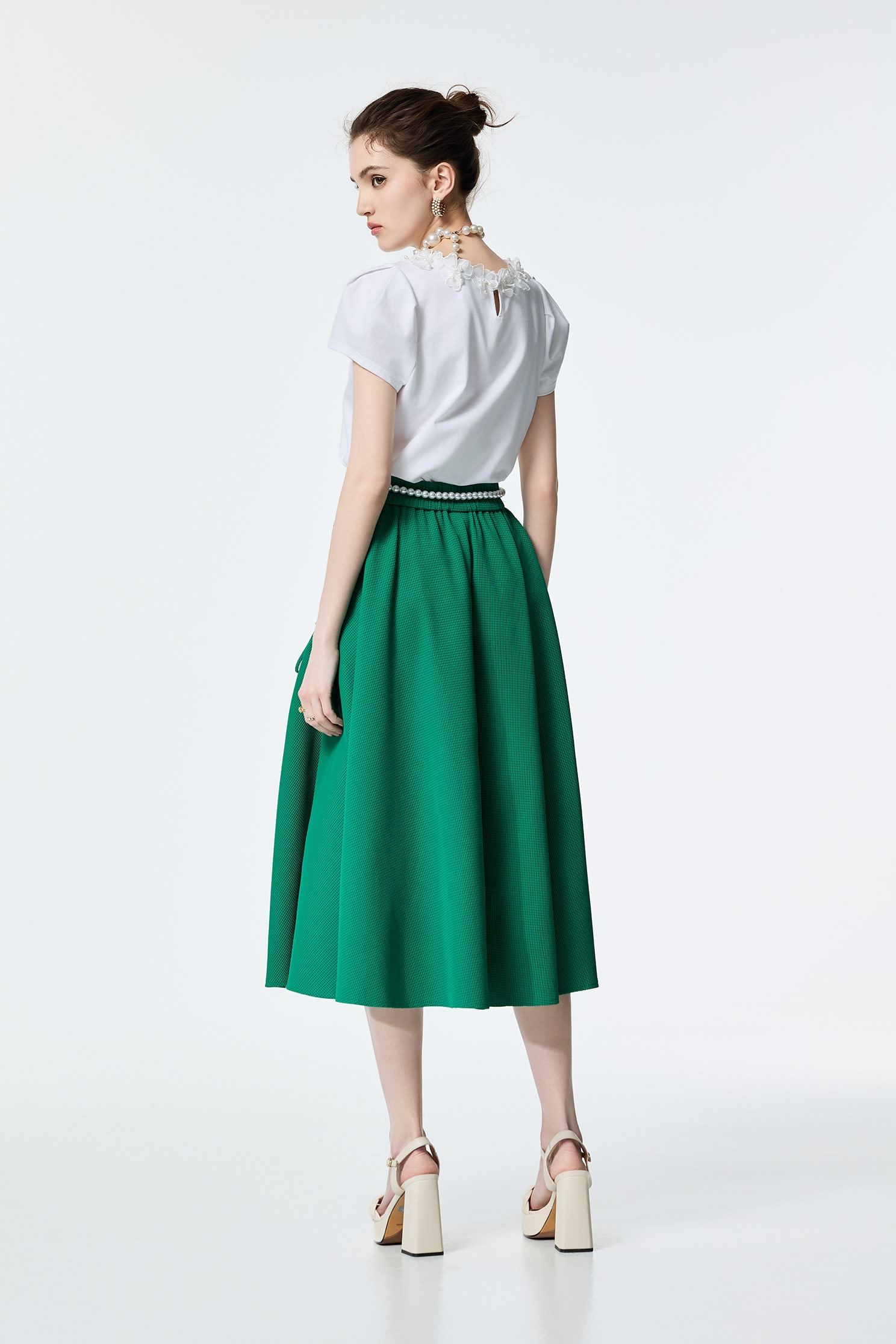 Green Midi Waffle SkirtGreen Midi Waffle Skirt,Season (SS) Look,Plaid,City Feminine,Valentine,Midi skirts