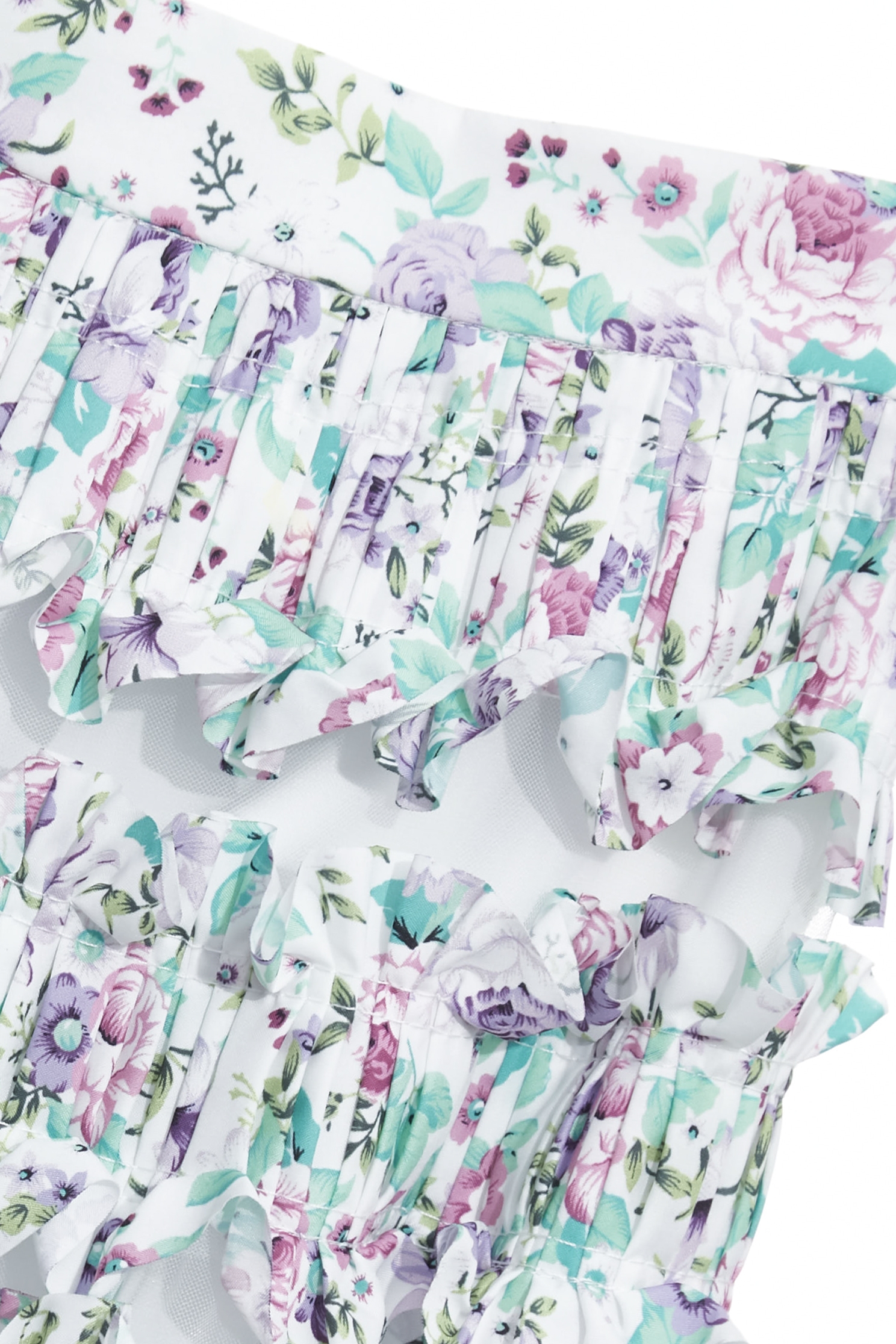 Pleated Ruffle Layer Floral Print Maxi Skirt,Tops,Season (SS) Look,Floral,Mesh fabric,Midi skirts