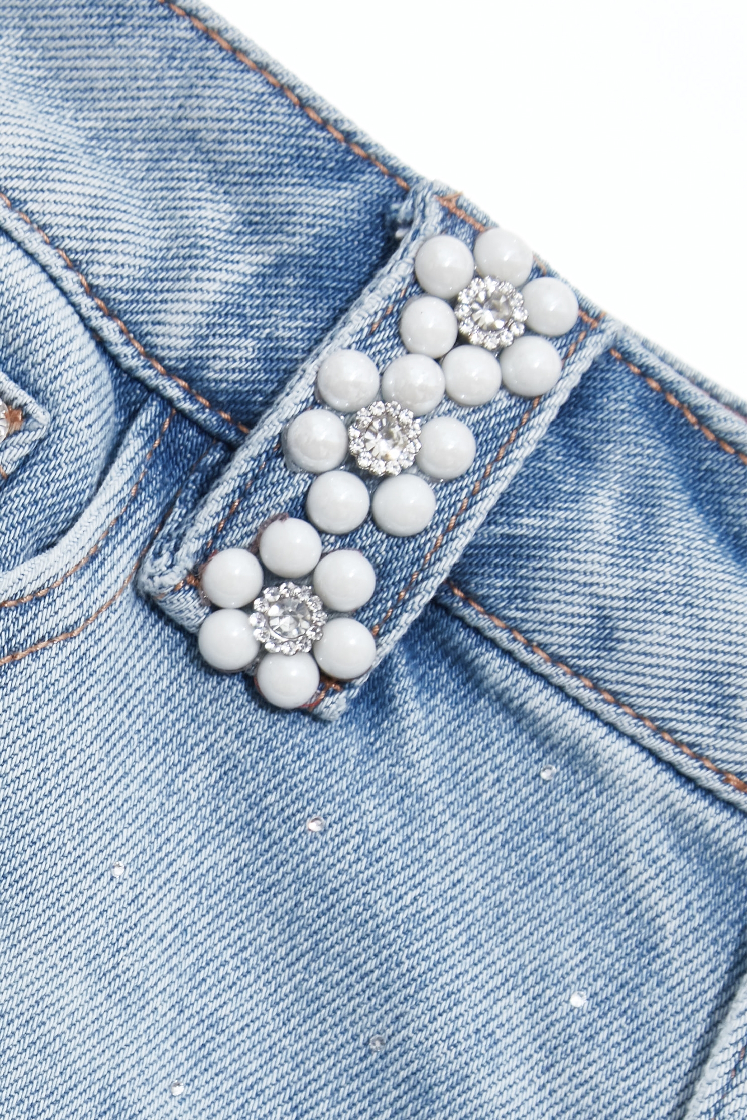 Sequin Denim Short Skirt With Lace Sash,Season (SS) Look,Denim,Denim skirts,pearl