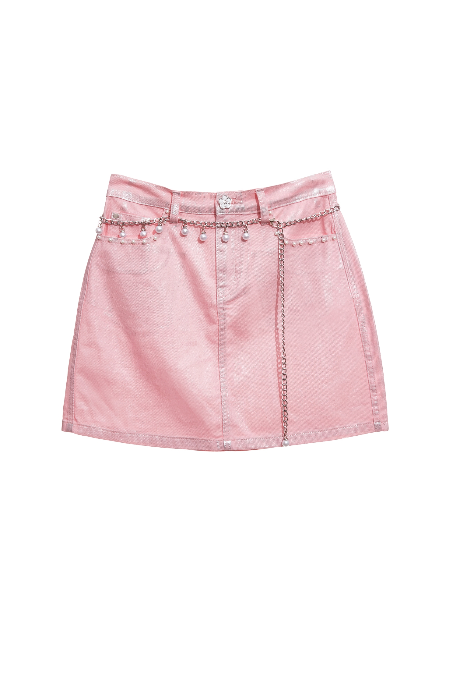 Metallic Sheen Pink Denim SkirtMetallic Sheen Pink Denim Skirt,co-ord sets,Denim,Denim mini skirts,Denim skirts,pearl,Mini skirts,Season (AW) Look,blossoms