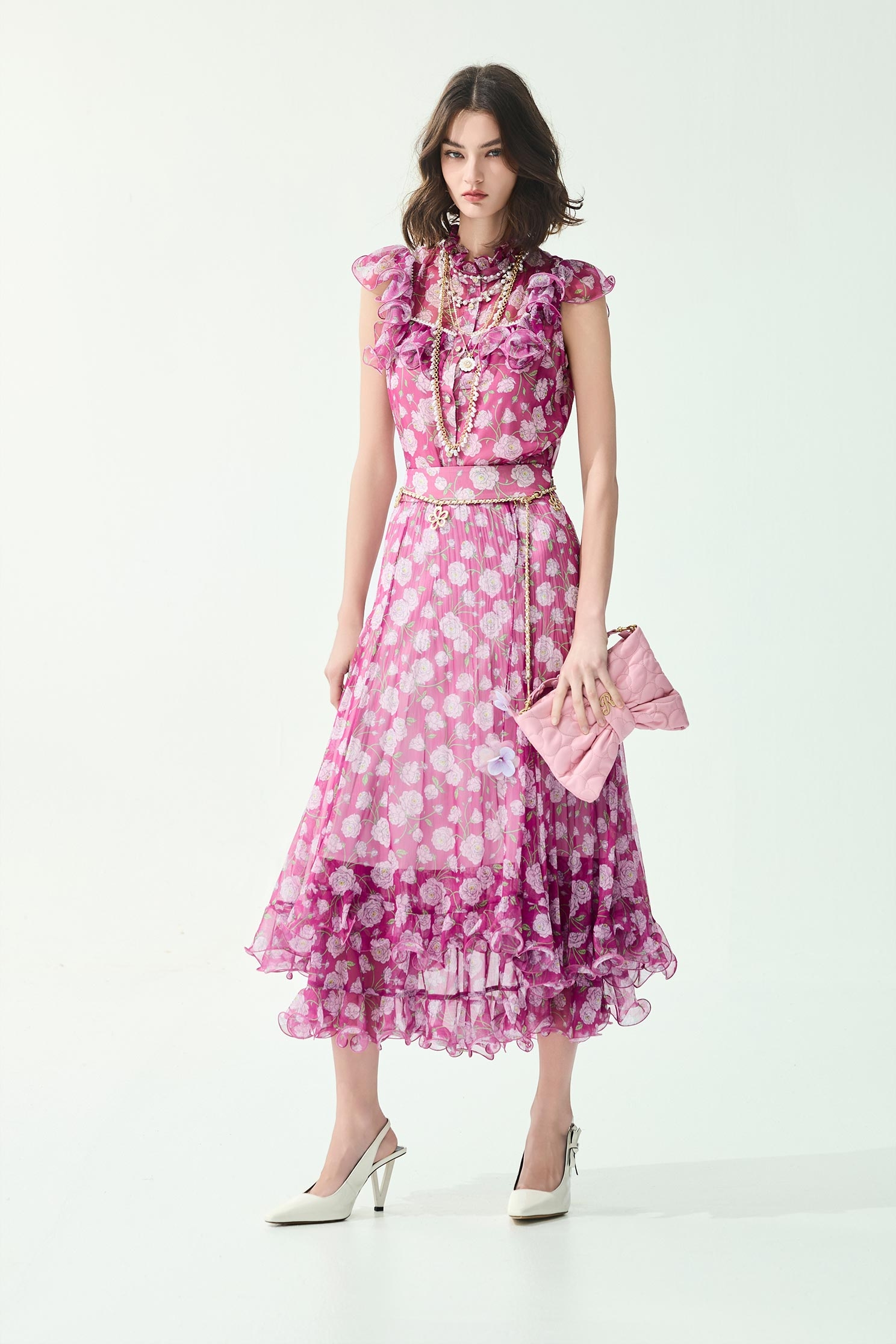 Floral Print Chiffon Pleated Detail SkirtFloral Print Chiffon Pleated Detail Skirt,Season (SS) Look,Chiffon,Chiffon skirts