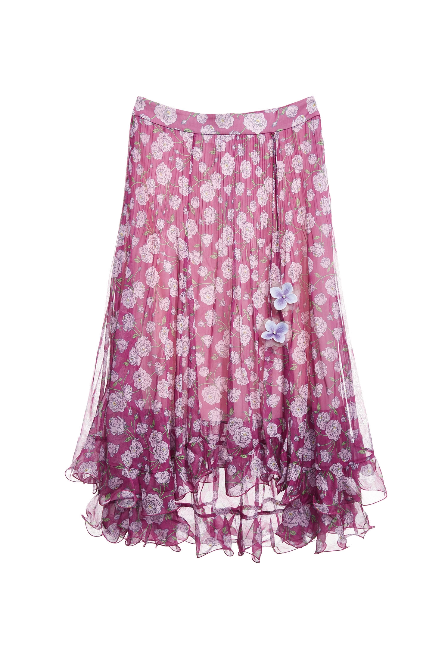 Floral Print Chiffon Pleated Detail SkirtFloral Print Chiffon Pleated Detail Skirt,Season (SS) Look,Chiffon,Chiffon skirts