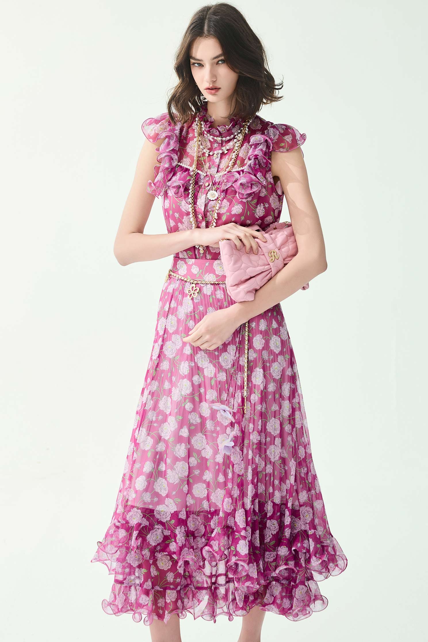 Floral Print Chiffon Pleated Detail SkirtFloral Print Chiffon Pleated Detail Skirt,Season (SS) Look,Chiffon,Chiffon skirts
