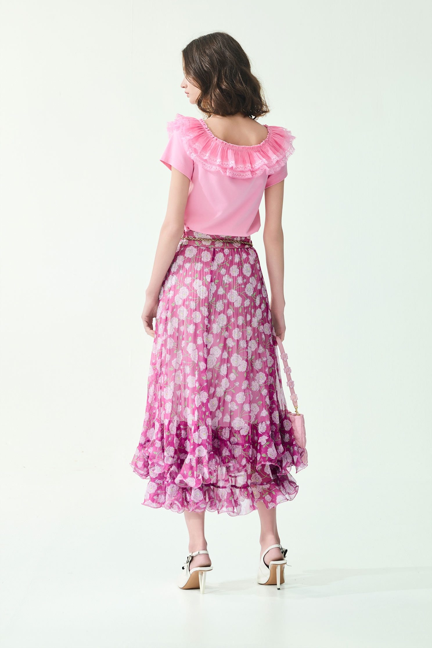 Floral Print Chiffon Pleated Detail SkirtFloral Print Chiffon Pleated Detail Skirt,Season (SS) Look,Chiffon,Chiffon skirts