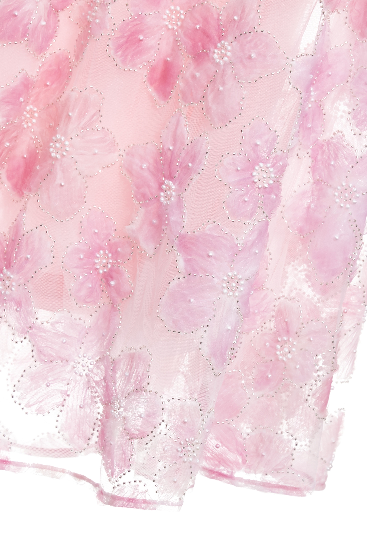 3-D Floral Pearl Detail Mesh Skirt3-D Floral Pearl Detail Mesh Skirt,Season (SS) Look,Mesh fabric,Midi skirts