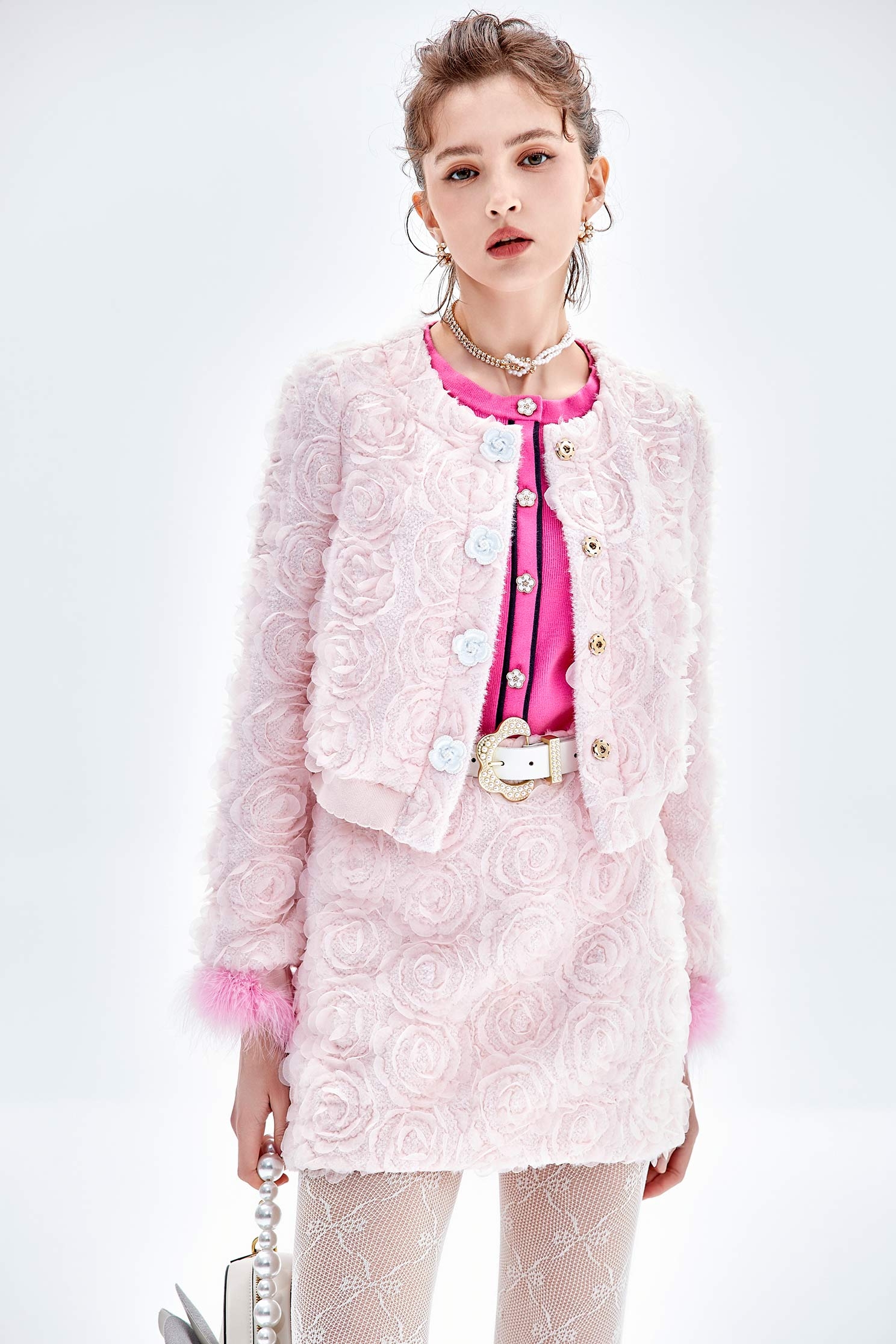 3-D Mesh Floral Pink Skirt3-D Mesh Floral Pink Skirt,Mini skirts,Shorts,Season (AW) Look